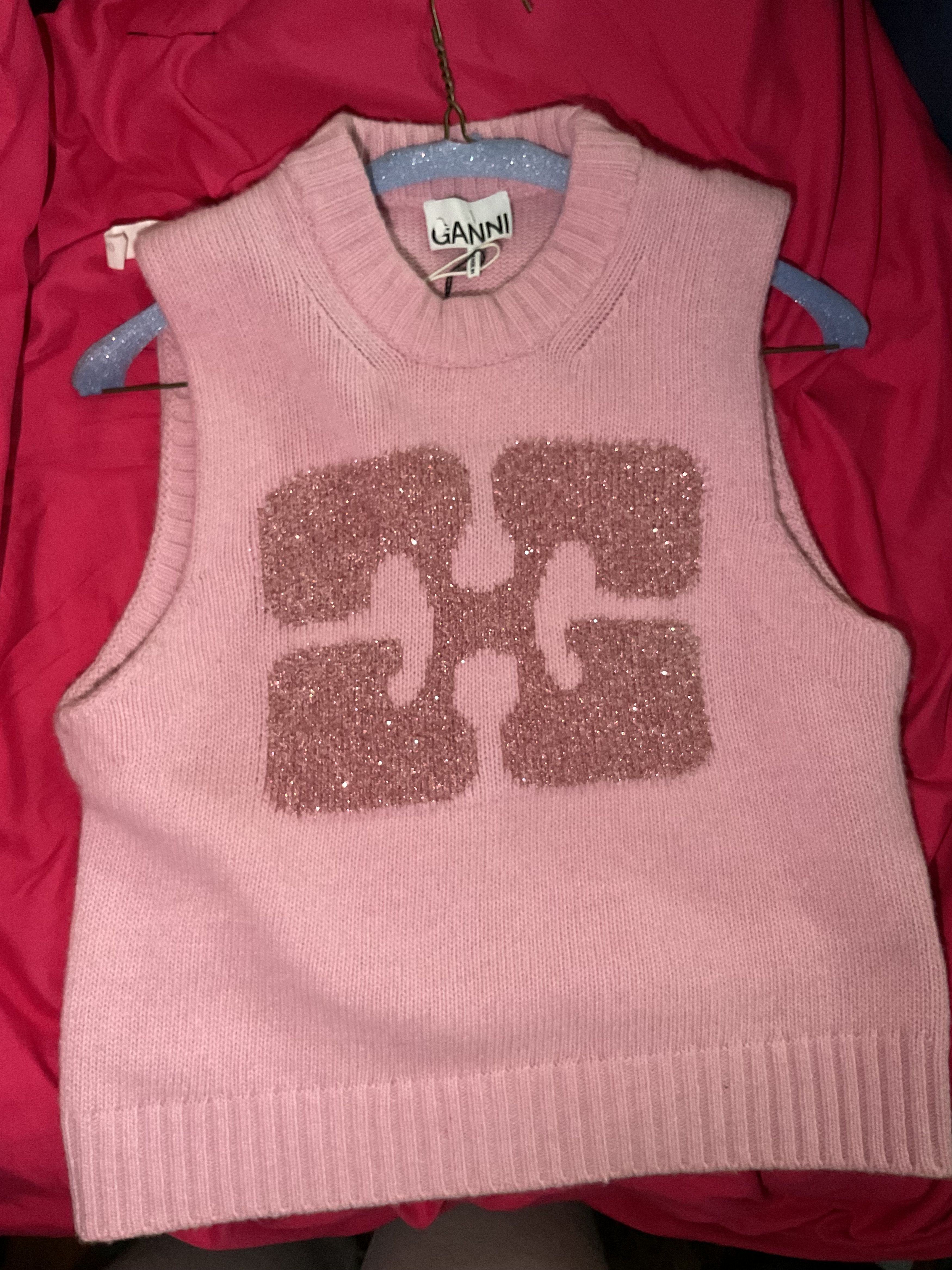 Ganni Glittery logo sleeveless vest Size S / US 4 / IT 40 - 1 Thumbnail