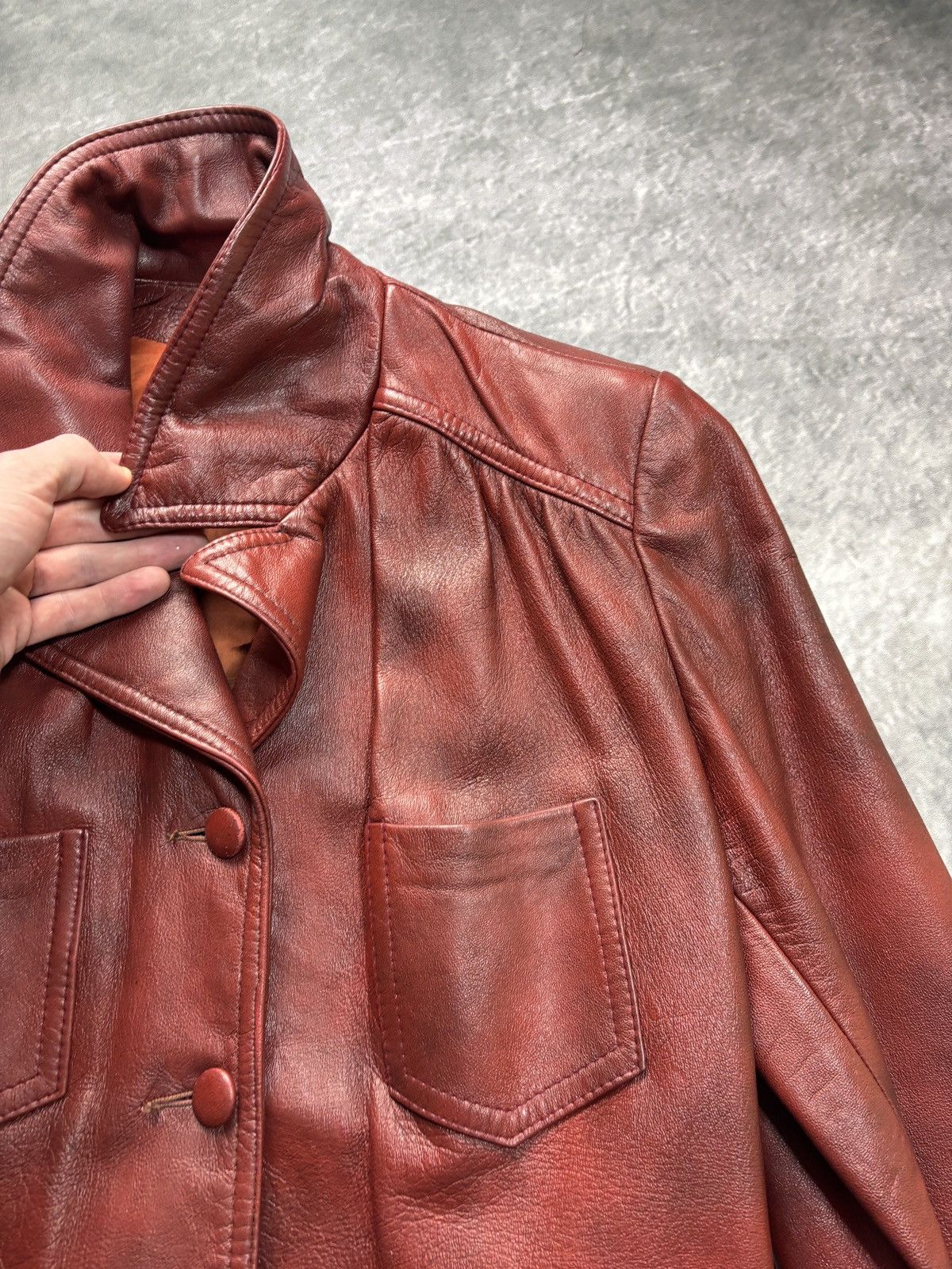 Vintage 70s Vintage Leather Jacket Belted Cropped Red Olympic Womens Size XXL / US 16-18 / IT 52-54 - 18 Thumbnail