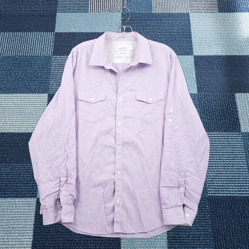 Calvin Klein Calvin Klein Shirt Men L Large Button-Up Purple Check Long Sleeve Cotton Blend Size US L / EU 52-54 / 3 - 1 Thumbnail
