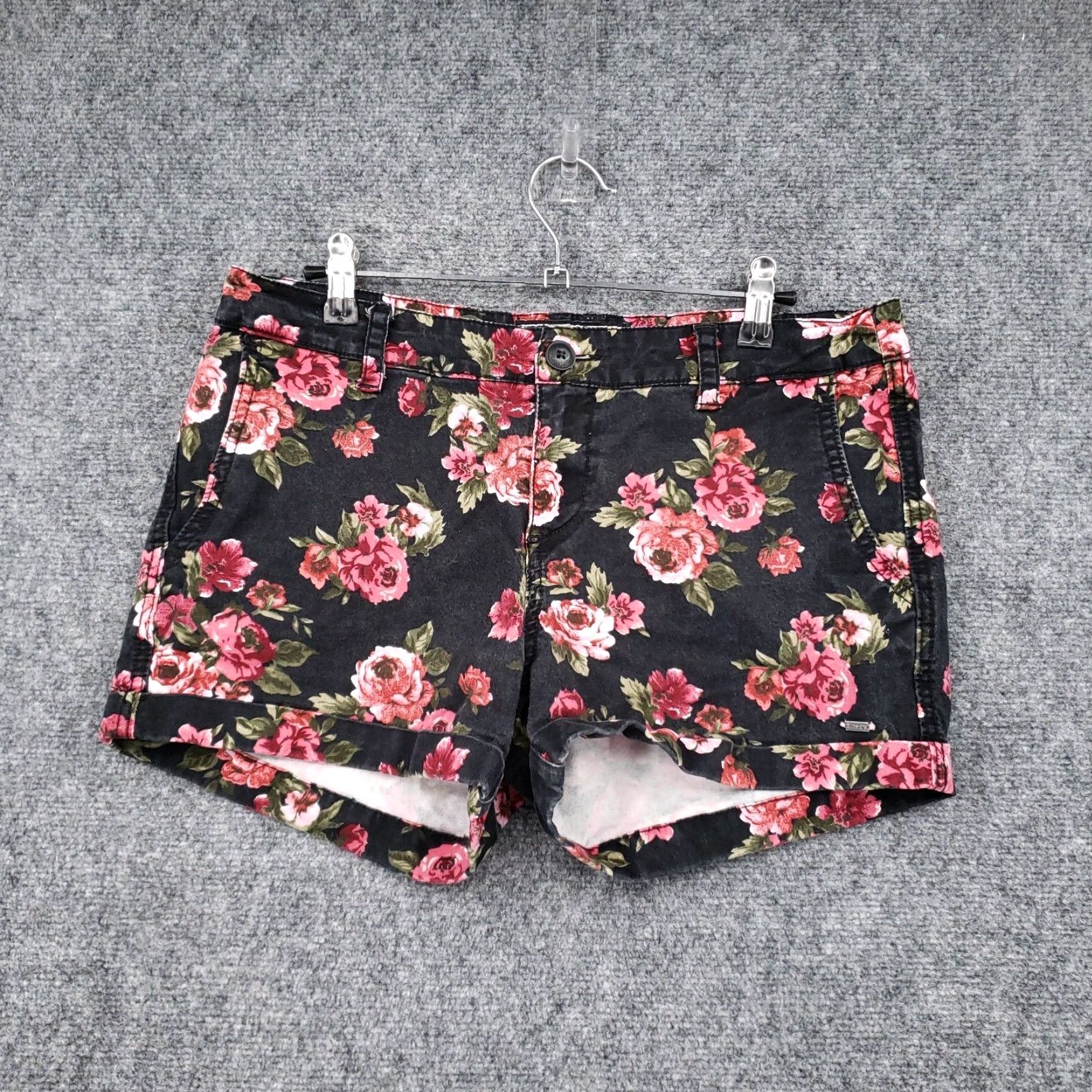 Superdry Superdry Shorts Womens M Medium Black Honolulu Floral Hot Pants Mid Rise Stretch Cotton Blend Twill Zip Pocket Casual Womens Size 32" / US 10 / IT 46 - 2 Thumbnail
