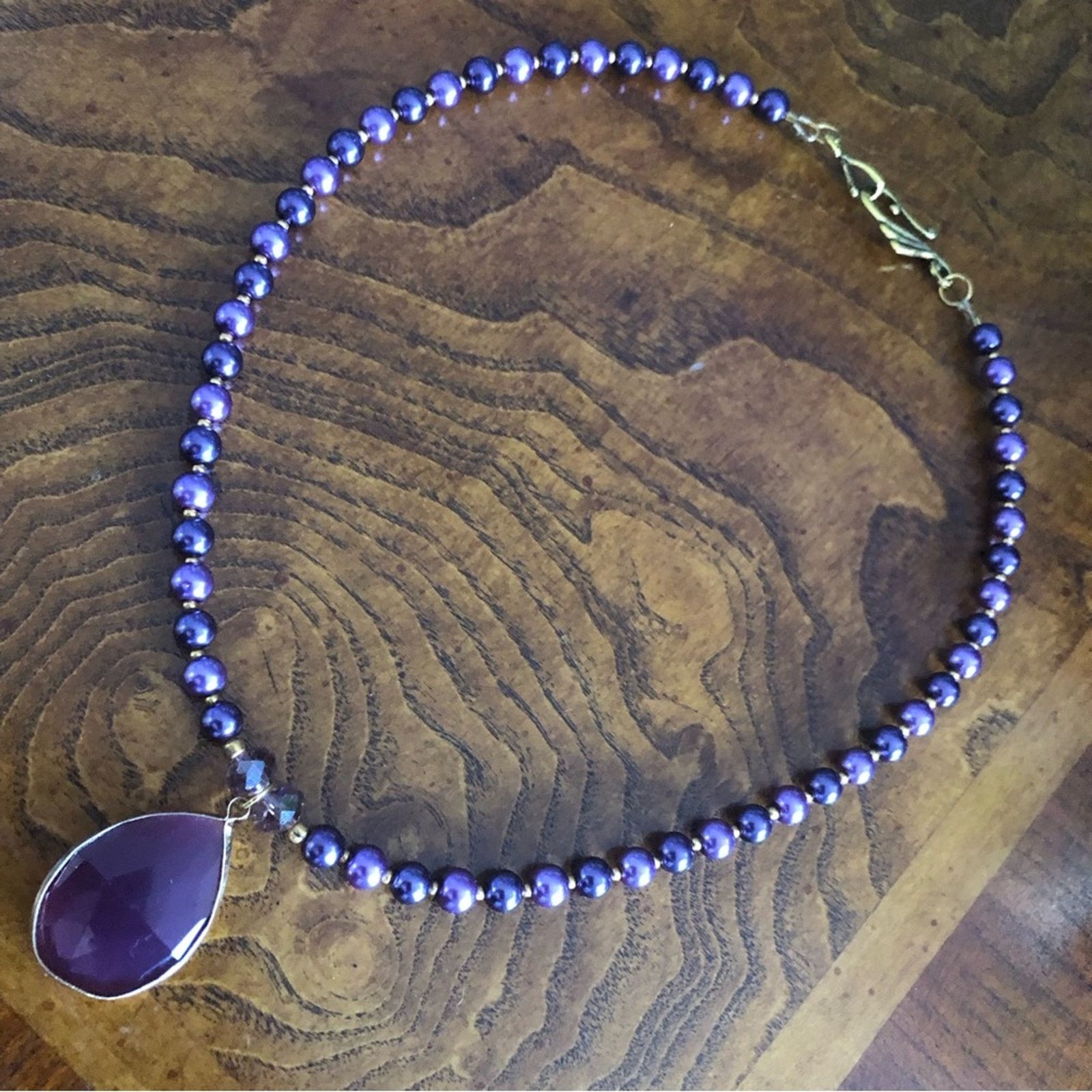 Handmade Handcrafted repurpose framed purple raindrop Pearl necklace Size ONE SIZE - 10 Thumbnail