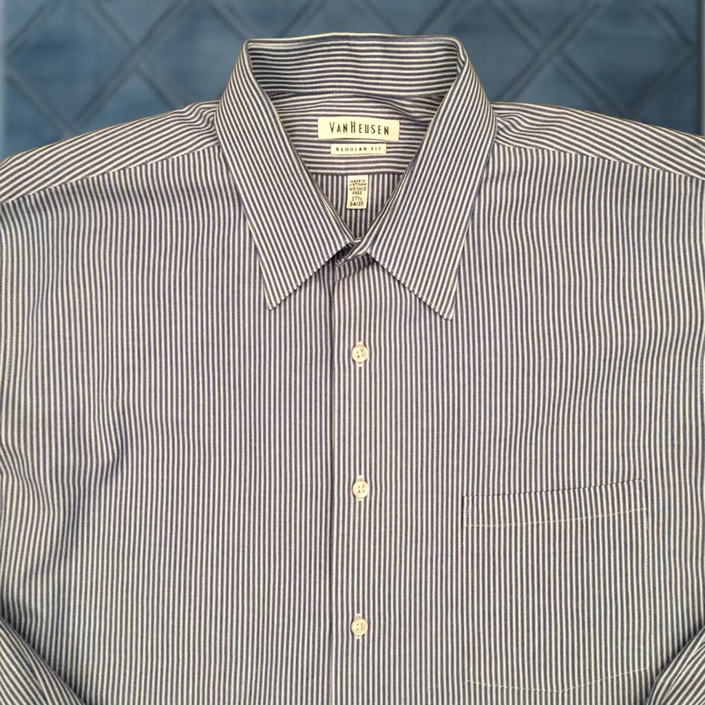 Van Heusen Van Heusen Shirt Mens 17.5 Blue Striped Long Sleeve Button-Up Regular Cotton Blend Collection Shirt Men Size US XXL / EU 58 / 5 - 1 Thumbnail