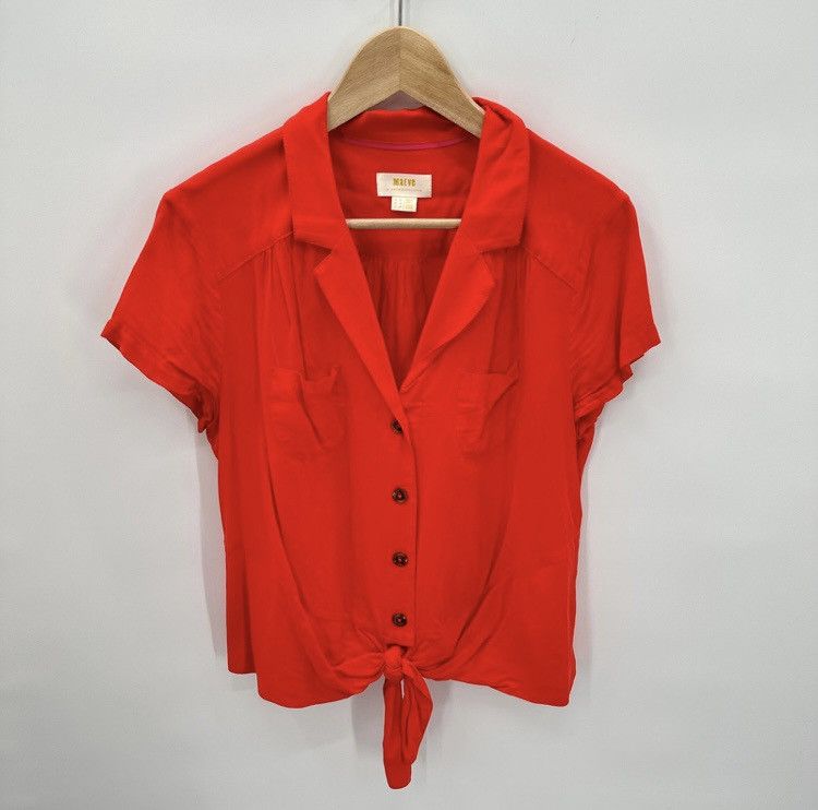 Anthropologie Anthropologie “Maeve” Collared Button Down Tie-Waist Blouse Size L / US 10 / IT 46 - 3 Thumbnail