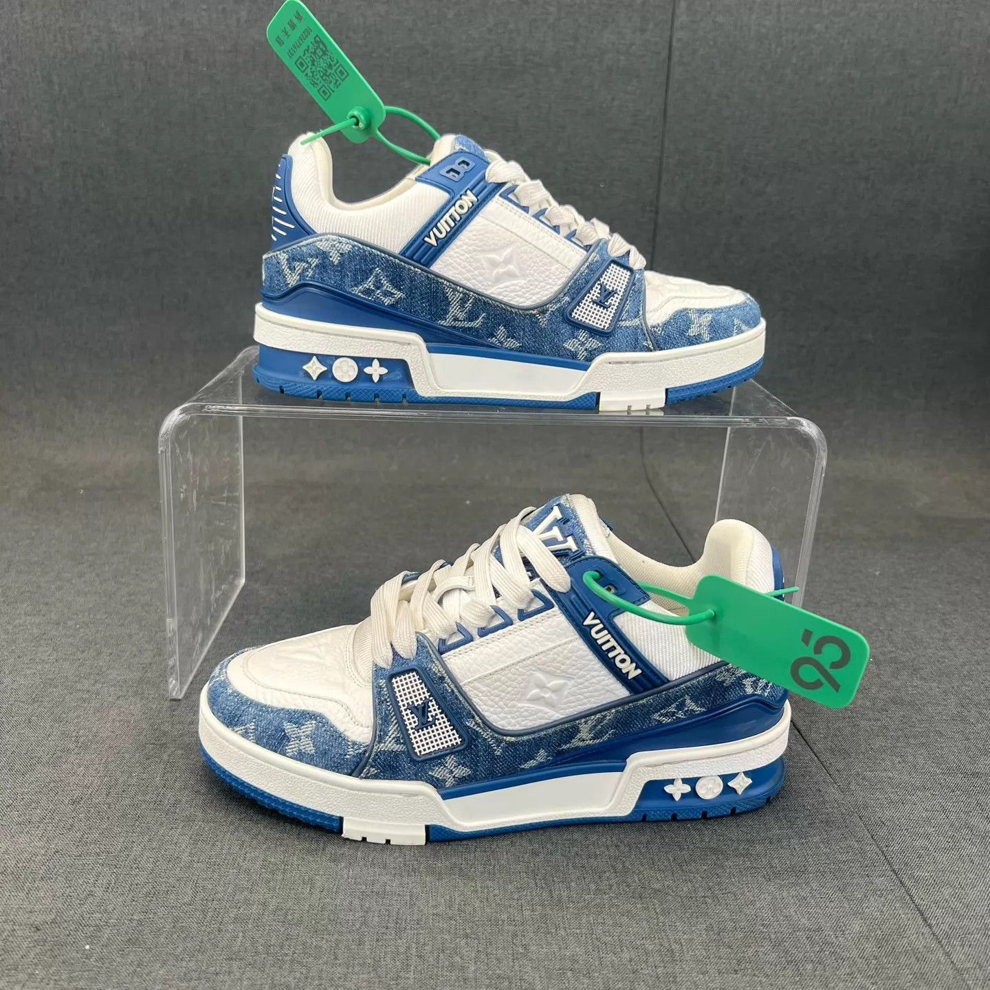 Louis Vuitton LV Trainer White Blue Denim 36 Size US 5.5 / IT 35.5 - 3 Thumbnail