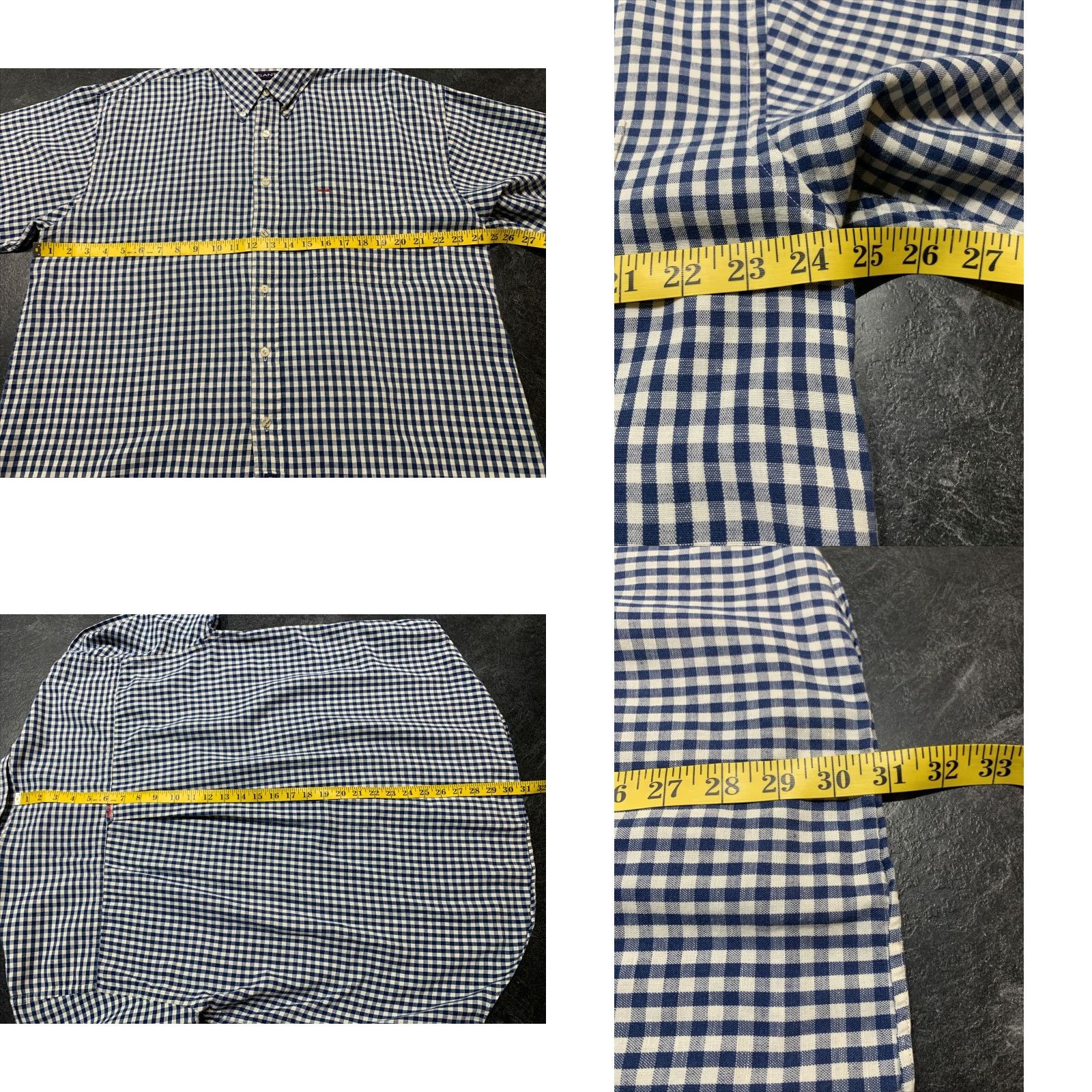 Gant GANT Mens Large Linen Blend Button Down Short Sleeve Blue Plaid Shirt Size US L / EU 52-54 / 3 - 8 Thumbnail