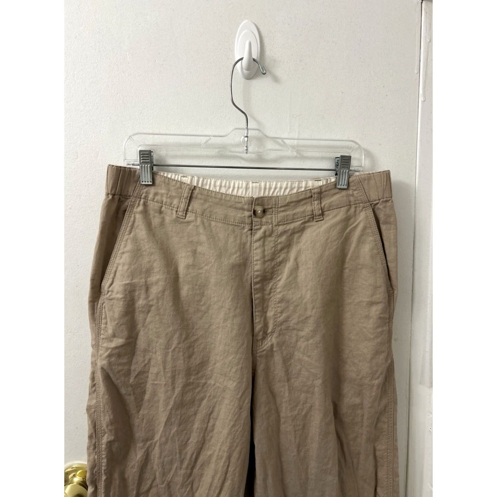 Uniqlo Uniqlo Pants Womens L 27L Tan Tapered Relaxed Elastic Waist Linen Cotton Casual Travel Size 36" / US 14 / IT 50 - 2 Thumbnail