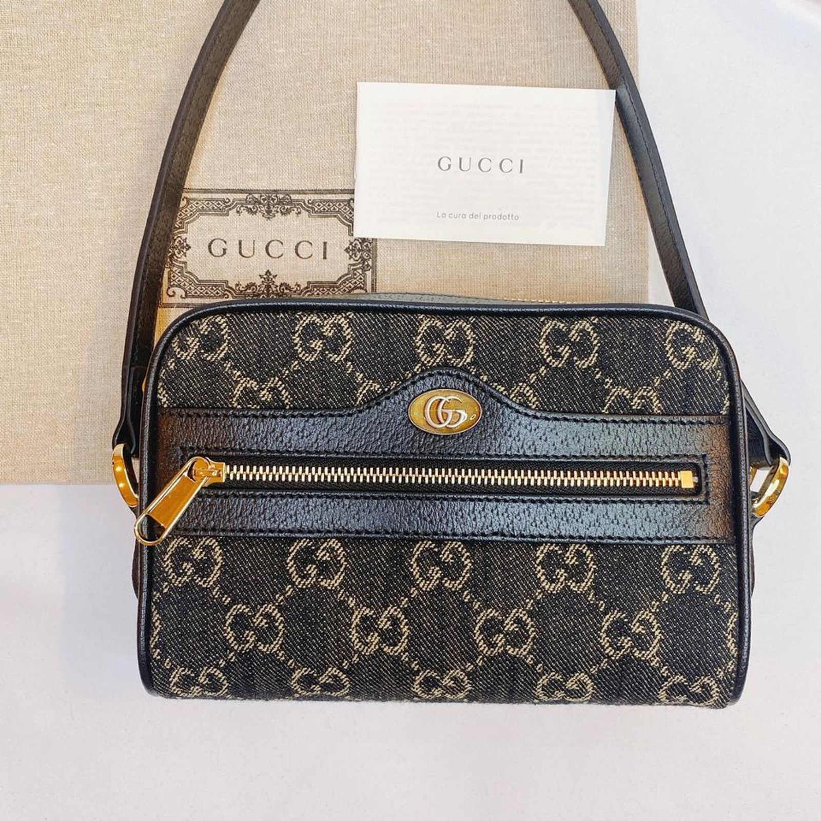 Gucci Ophidia GG logo denim leather camera crossbody bag Size ONE SIZE - 3 Thumbnail
