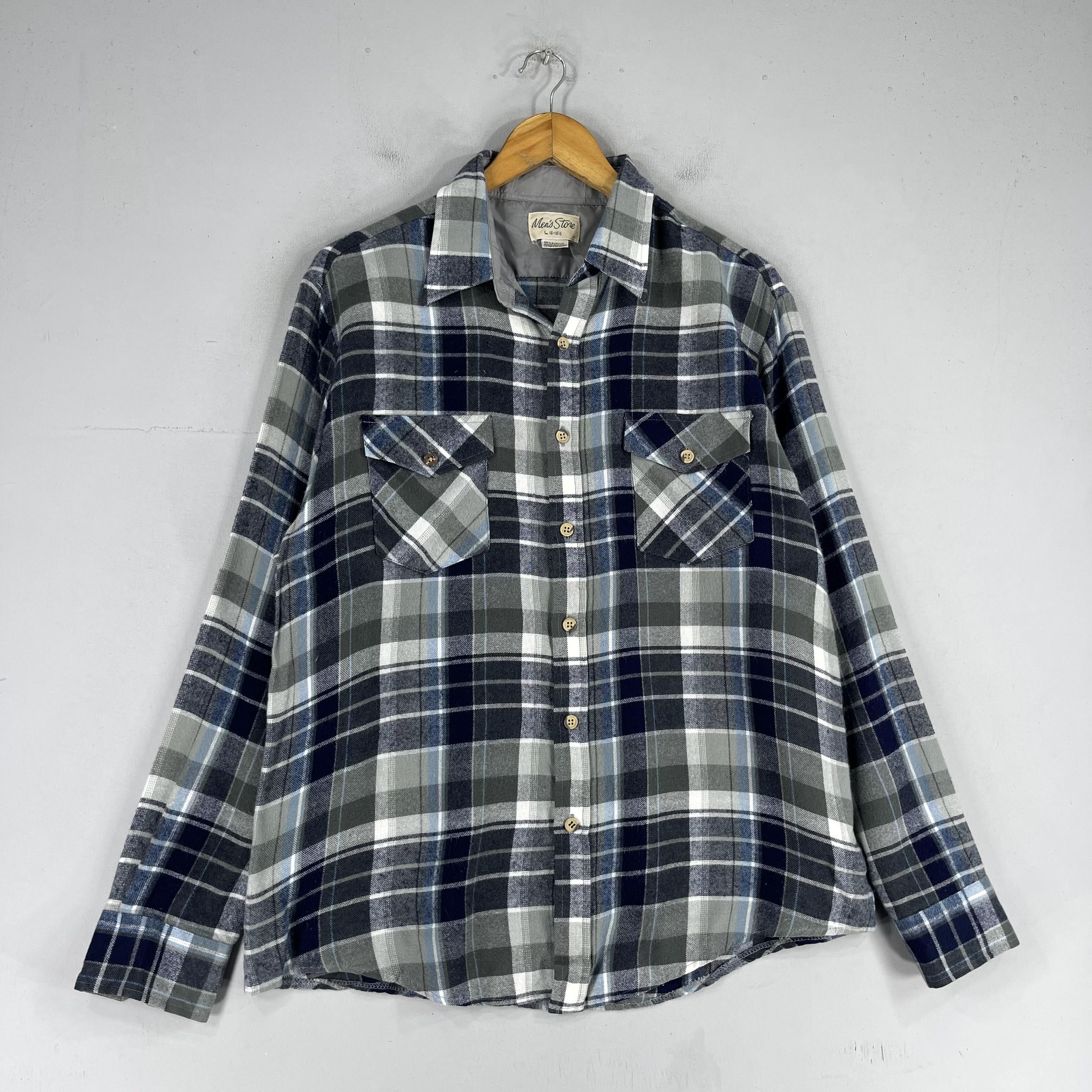 Flannel × Japanese Brand Vintage Plaid Checkered Blue/Gray Flannel Button Up Shirt Size US L / EU 52-54 / 3 - 3 Thumbnail
