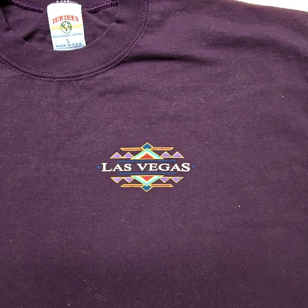 Jerzees Vintage Las Vegas Shirt Graphic Purple Burgandy L Mens Tee Size US L / EU 52-54 / 3 - 2 Thumbnail