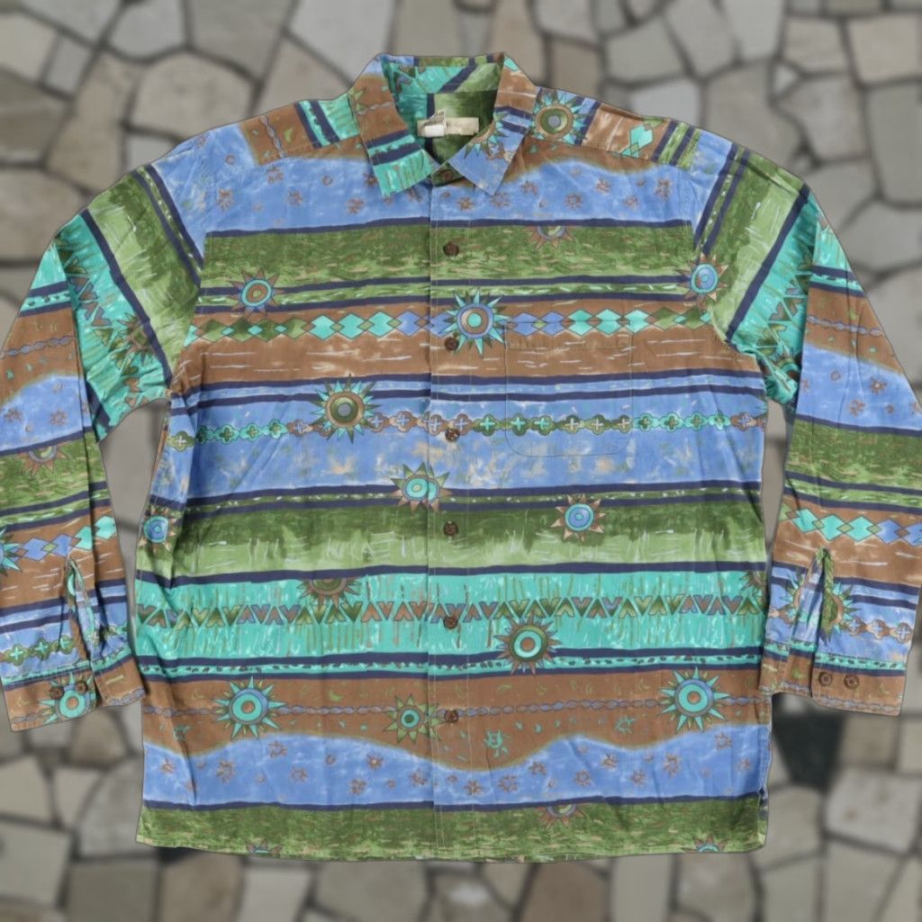 The Territory Ahead The Territory Ahead Tribal Native Print All Over Print Long Sleeve Button Up Shirt Mens L Size US L / EU 52-54 / 3 - 1 Thumbnail