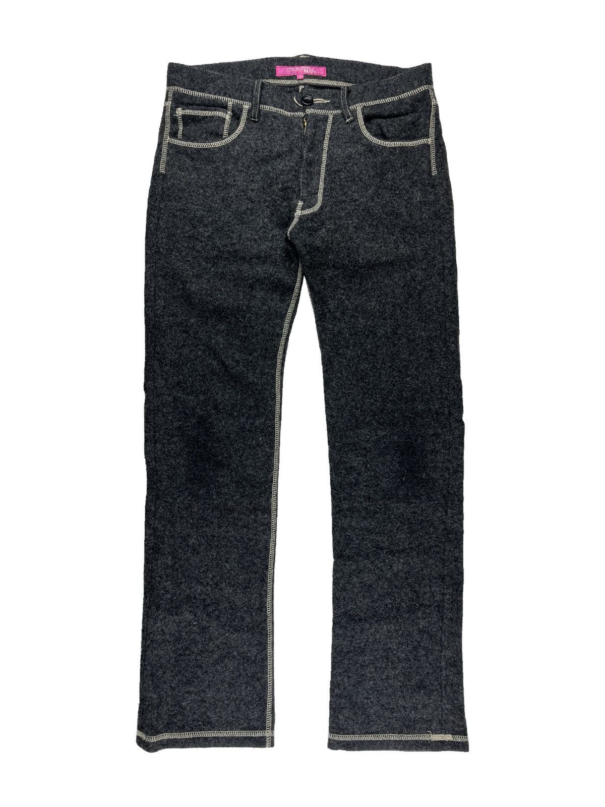 image of Comme Des Garcons x Junya Watanabe Aw03 Junya Watanabe Contrast Stitch Grey Wool Jeans (Size 29)