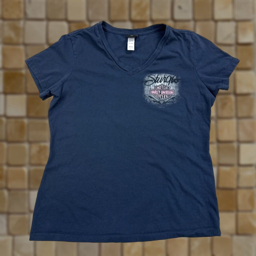 Harley Davidson VINTAGE Harley-Davidson V-Neck T-Shirt Women’s 2022 Sturgis Navy Large Women Shirt Short Sleeve Size L / US 10 / IT 46 - 1 Thumbnail