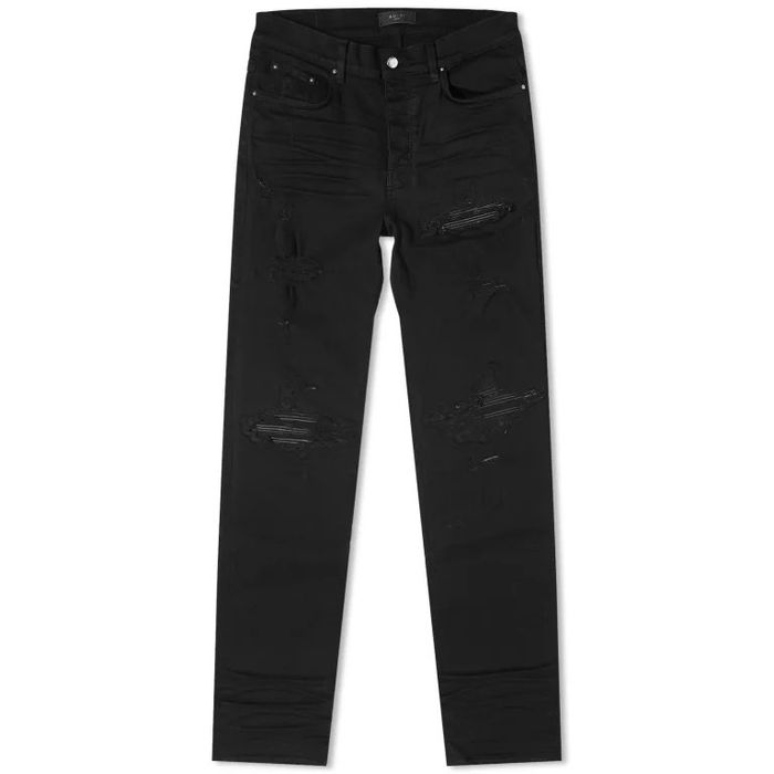 Amiri AMIRI MX1 Leather Details Black Denim Jeans | Grailed