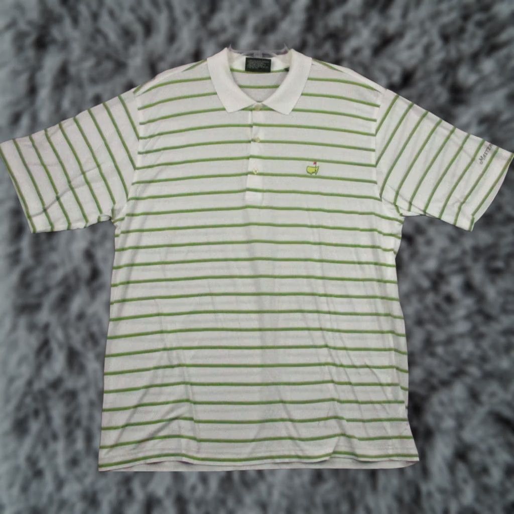 Vintage VINTAGE Masters Polo Shirt Mens XL Green Stripe Polo Shirt XL Mens Green Stripe 90s Sports Golf Shirt Boys Womens Mens Size US XL / EU 56 / 4 - 1 Thumbnail