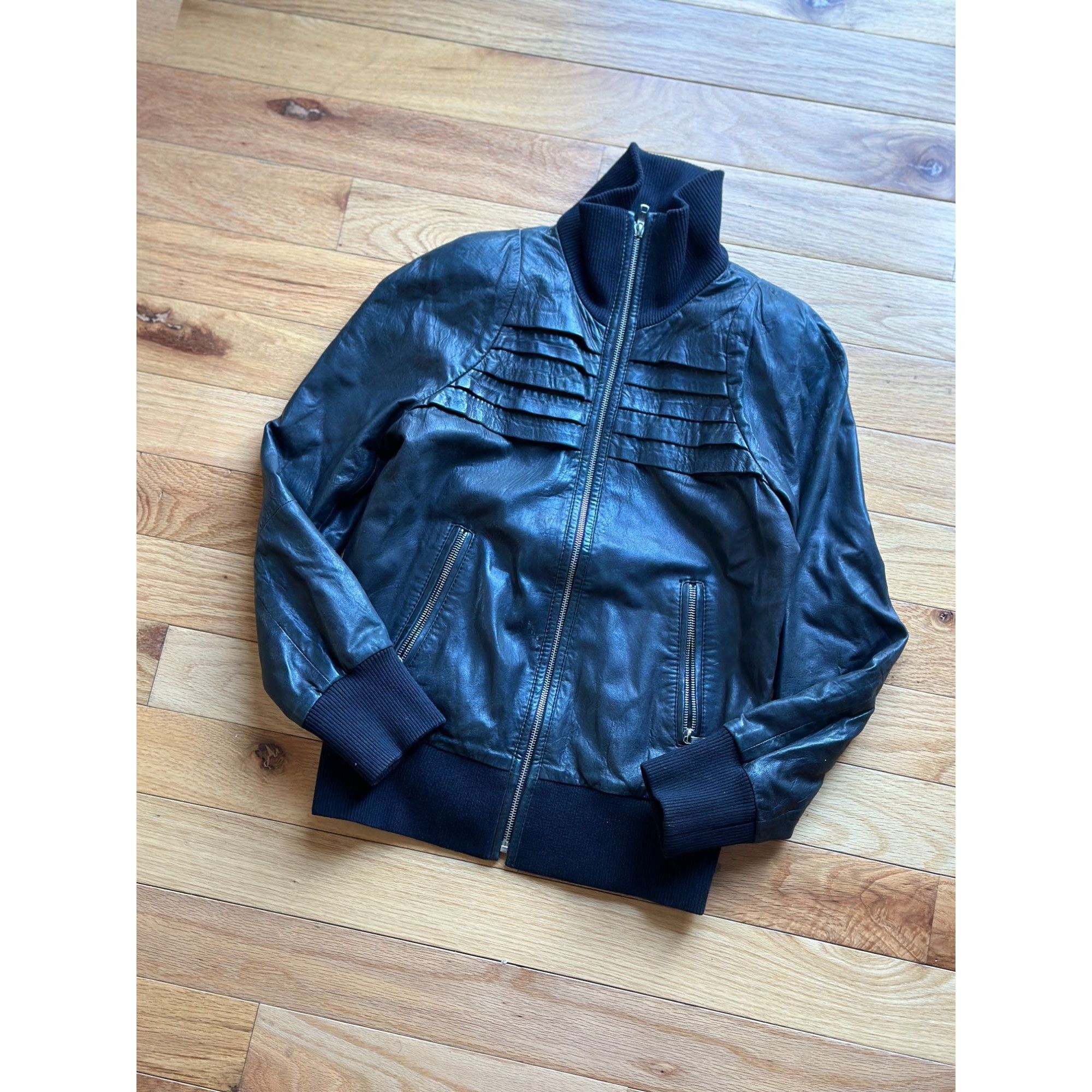 Diesel DIESEL BLACK LAMB LEATHER MOTO ZIP UP JACKET PLEATED DETAIL Size M / US 6-8 / IT 42-44 - 1 Thumbnail