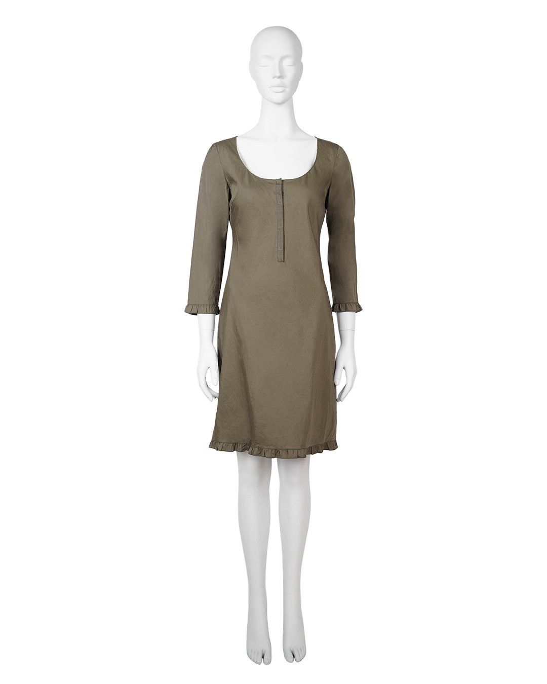 Miu Miu Miu Miu S/S1999 Ruffle Edge Dress in Olive Green Size S / US 4 / IT 40 - 6 Thumbnail