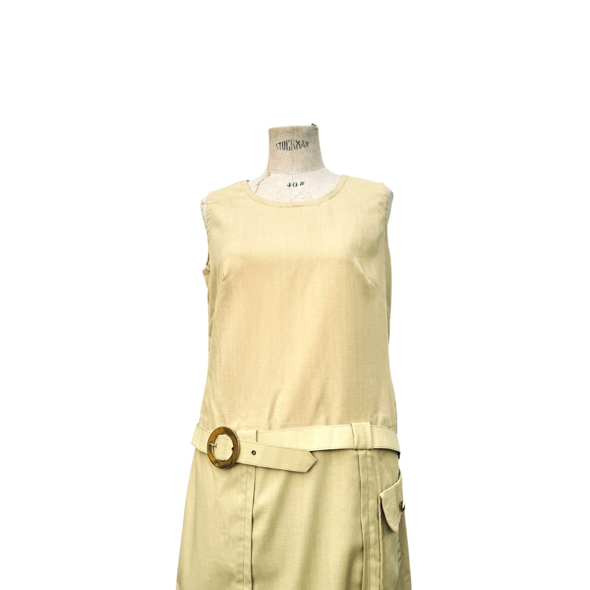 Courreges 1960s Elegant Beige Belted Dress Size M / US 6-8 / IT 42-44 - 3 Thumbnail