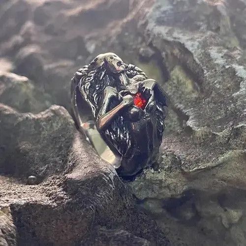 Jewelry × Vintage Demon Girl Ring Heart Devil Goth Punk Rock Jewelry Chrome Size ONE SIZE - 1 Thumbnail
