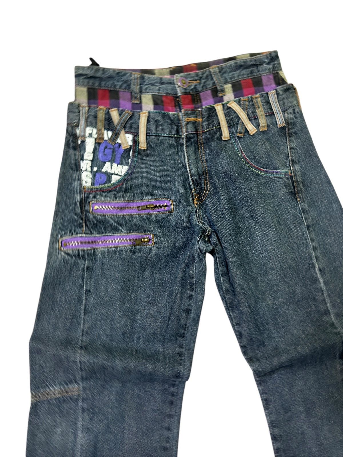 Hysteric Glamour × Japanese Brand × Seditionaries DOUBLE WAIST TARTAN PLAID UNIQUE GRAPHIC DENIM PANTS Size US 27 - 3 Thumbnail
