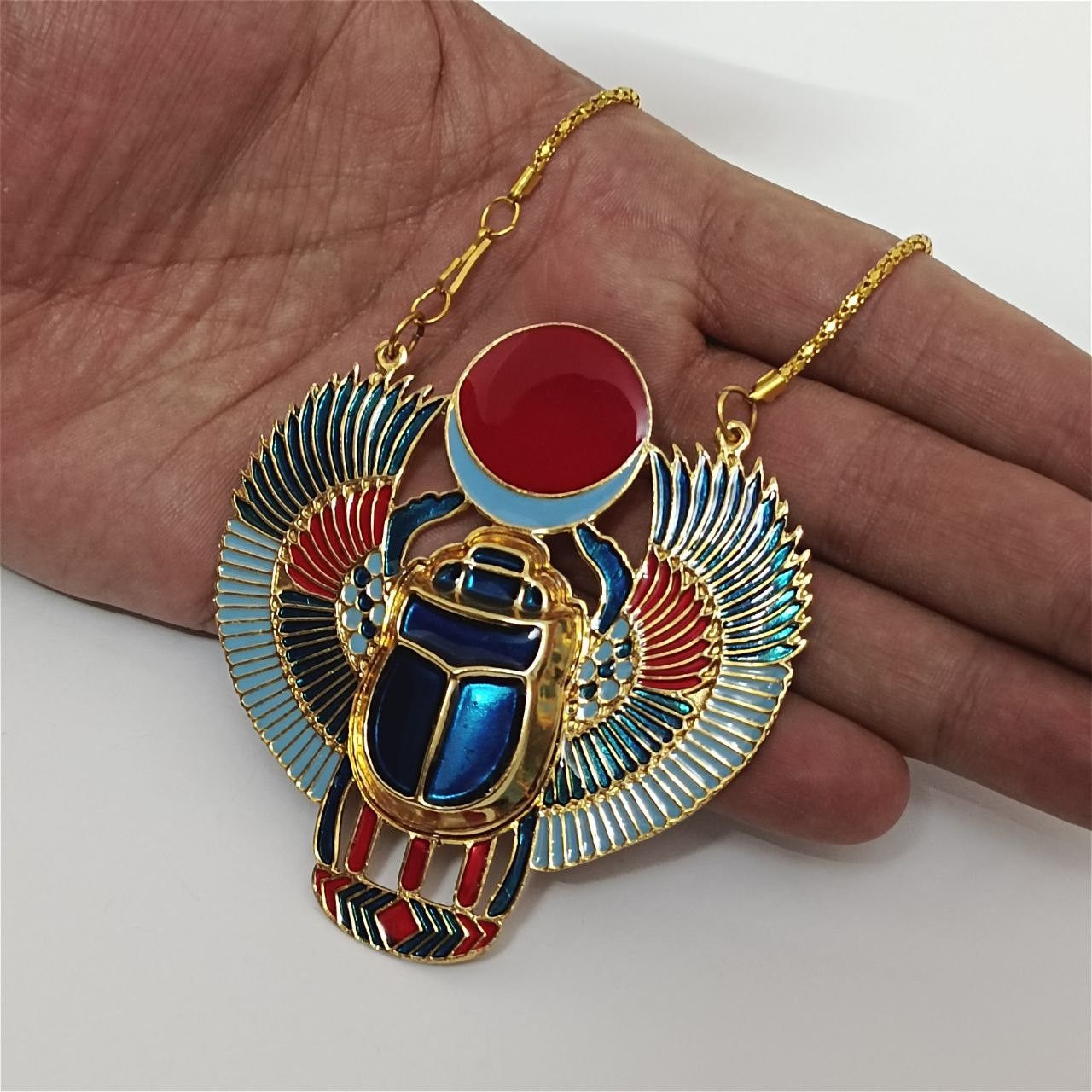 Other Handmade Egyptian scarab necklace with wings red sun disc Size ONE SIZE - 6 Thumbnail