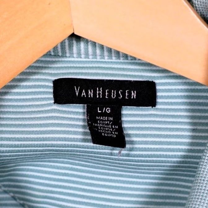 Van Heusen Van Heusen Mens Large Light Blue Stripe Golf Polo Shirt Short Sleeve Size US L / EU 52-54 / 3 - 7 Thumbnail