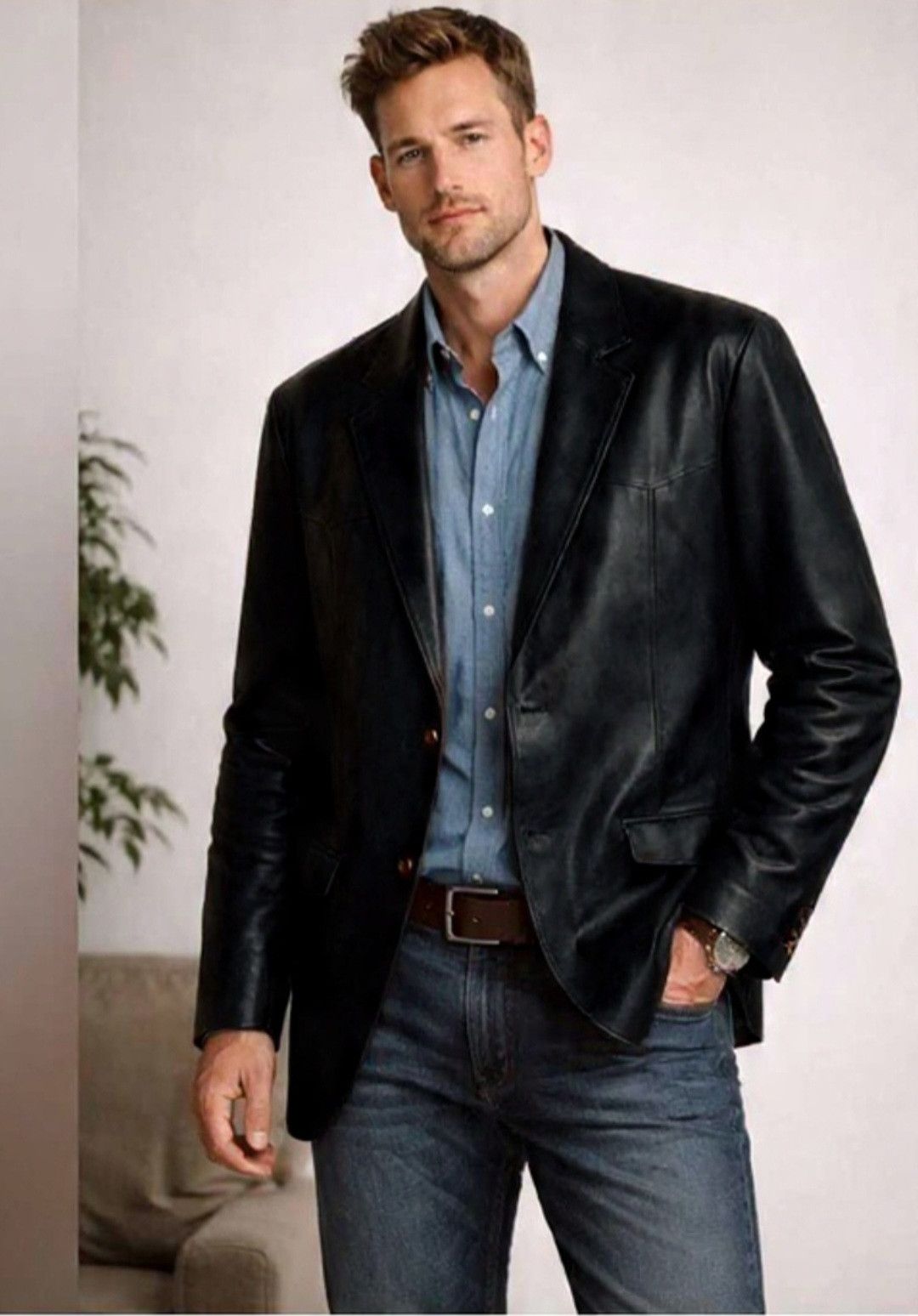 Scully buttersoft single breasted leather Size 48R - 1 Thumbnail