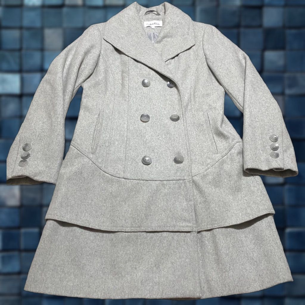 Calvin Klein Calvin Klein Womens sz 10 Coat Gray Wool Blend Double Breasted Button Up Size L / US 10 / IT 46 - 1 Thumbnail