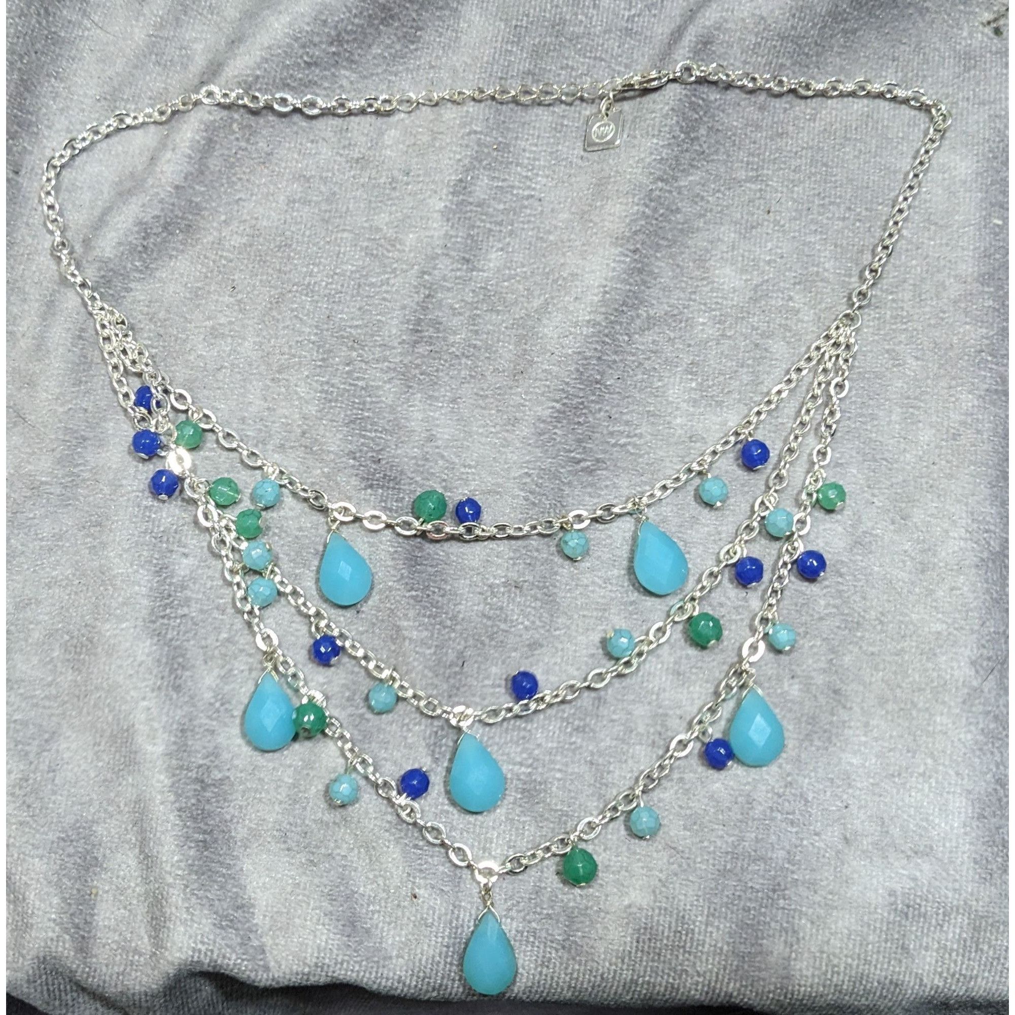 Nine West Nine West Layered Blue Beaded Fringe Necklace Size ONE SIZE - 5 Thumbnail