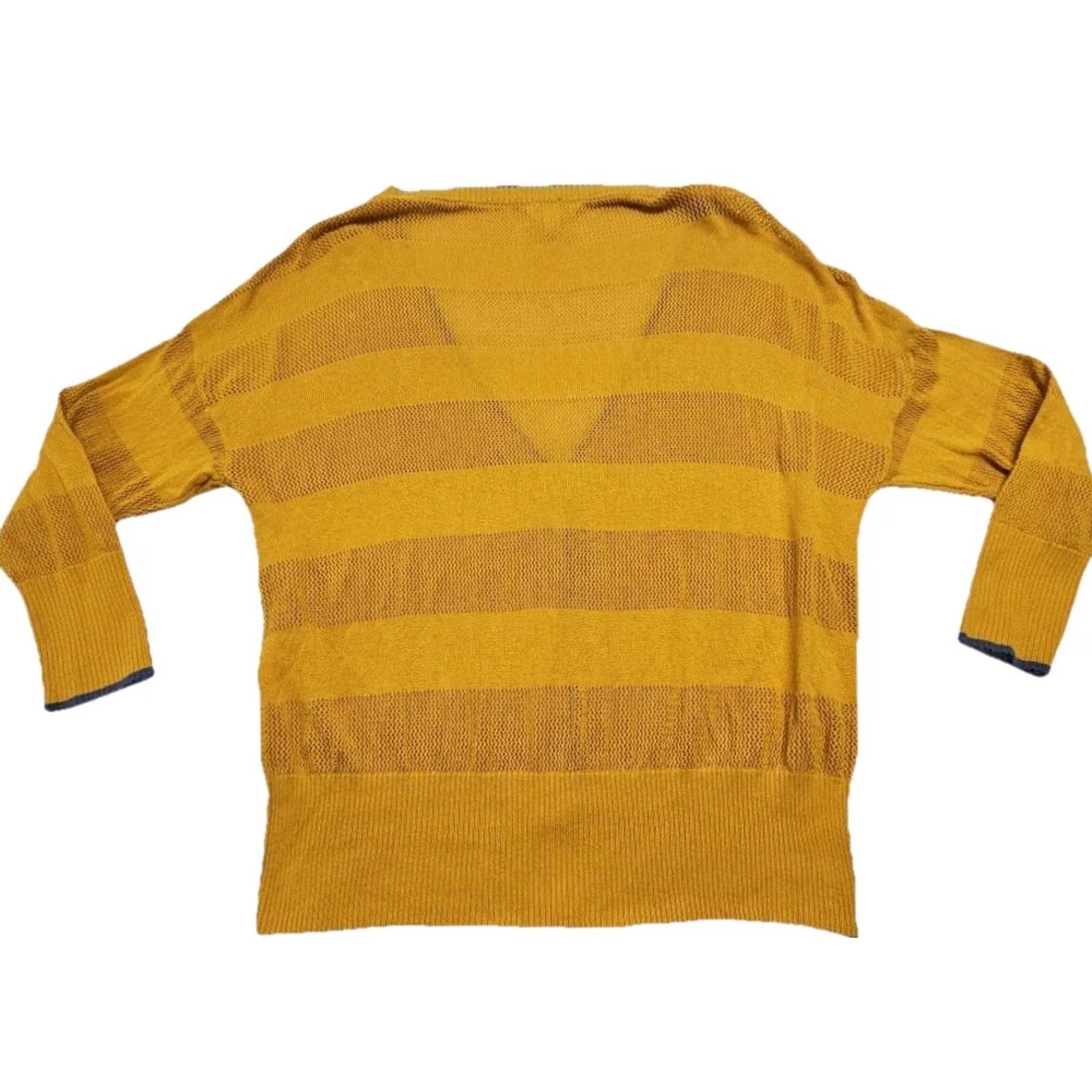 Vintage Matilda Jane Joanna Gaines Mustard Cardigan Womens Large Open Knit Cottagecore Cardigan V-Neck Striped Button Cotton Blend Yellow Knit Sweater Size L / US 10 / IT 46 - 7 Thumbnail