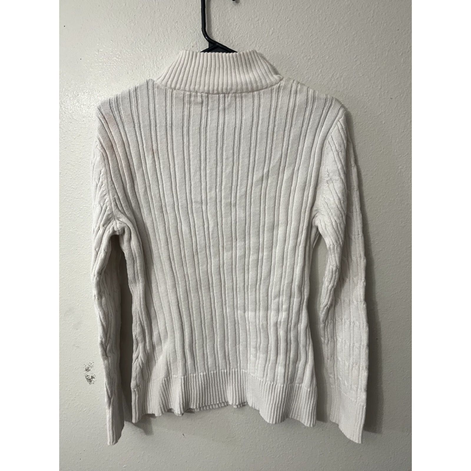 Liz Claiborne Liz Claiborne Sweater L White V-Neck Long Sleeve Cable-Knit Cotton Pullover Women Size L / US 10 / IT 46 - 3 Thumbnail