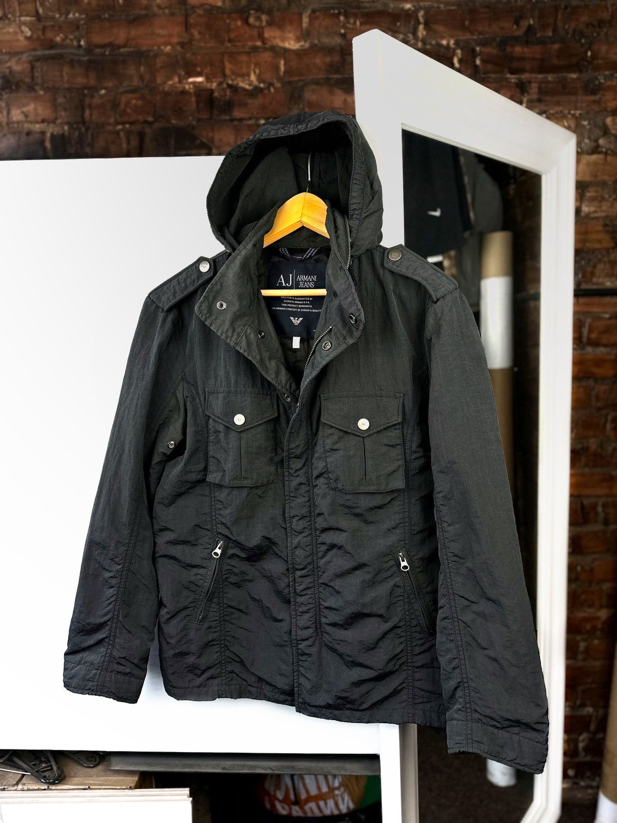 Armani Men’s Armani Jeans Nylon Jacket Full Zip Multi Pocket Black Size US M / EU 48-50 / 2 - 1 Thumbnail
