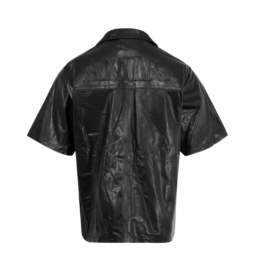 Amiri o1h1sh11225 Lightweight Leather Camp Shirt in Black Size US M / EU 48-50 / 2 - 2 Thumbnail