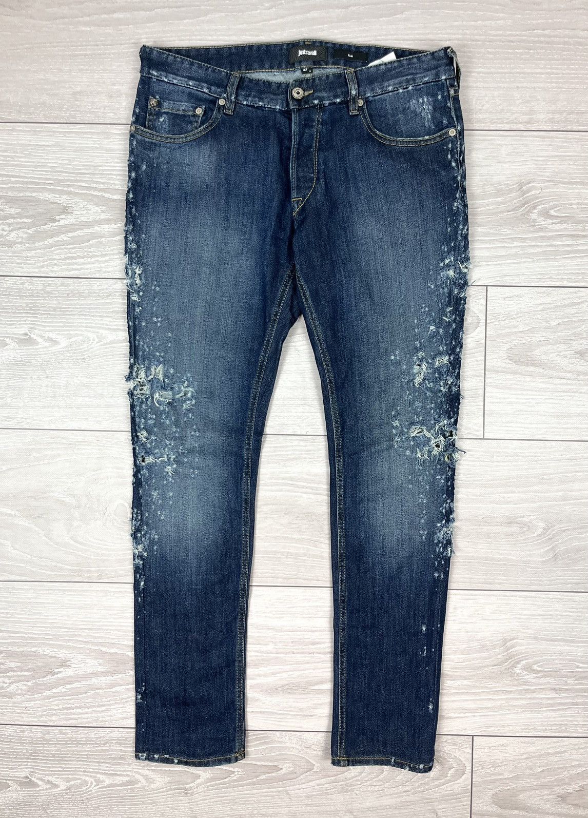 Just Cavalli Just Cavalli Italy Blue Denim Distressed Slim Jeans Pants Size US 34 / EU 50 - 1 Thumbnail