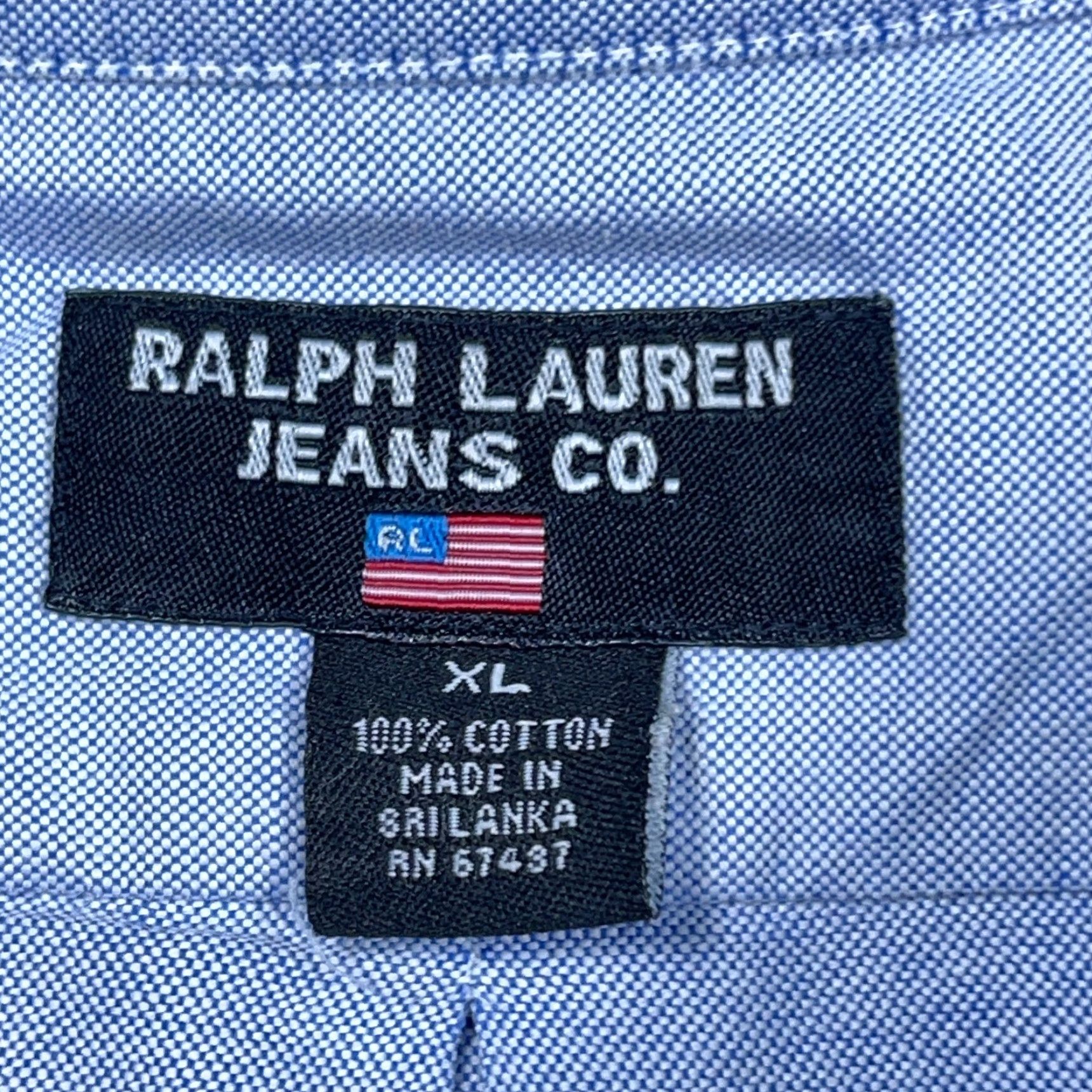 Ralph Lauren VINTAGE Ralph Lauren Shirt Men XL Blue Button Up Oxford Cloth Dress USA Flag Pocket VTG Size 46R - 4 Thumbnail