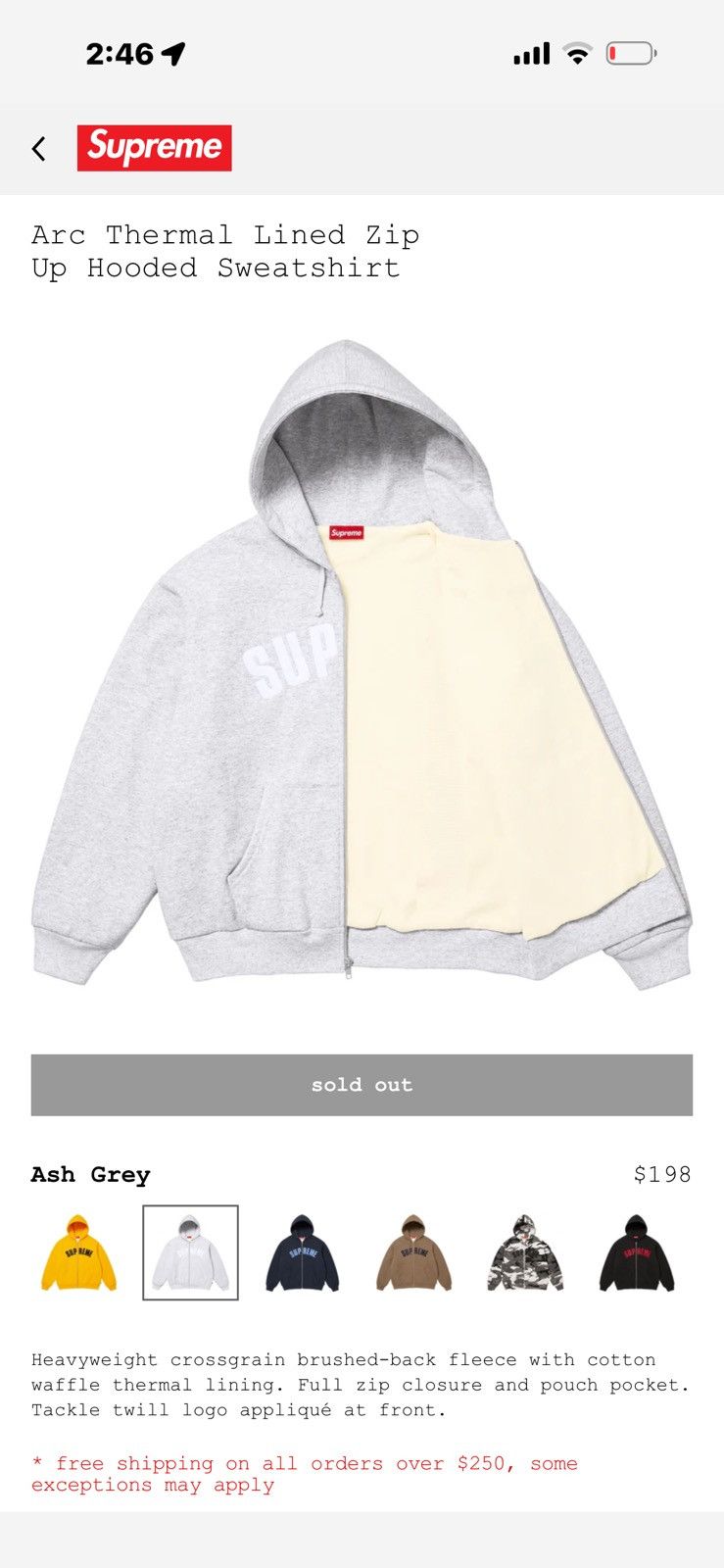 Supreme Arc Thermal Zip Up Hooded グレー M Supreme Arc Thermal Zip Up Hooded Sweatshirt 'Heather Grey' | eBay