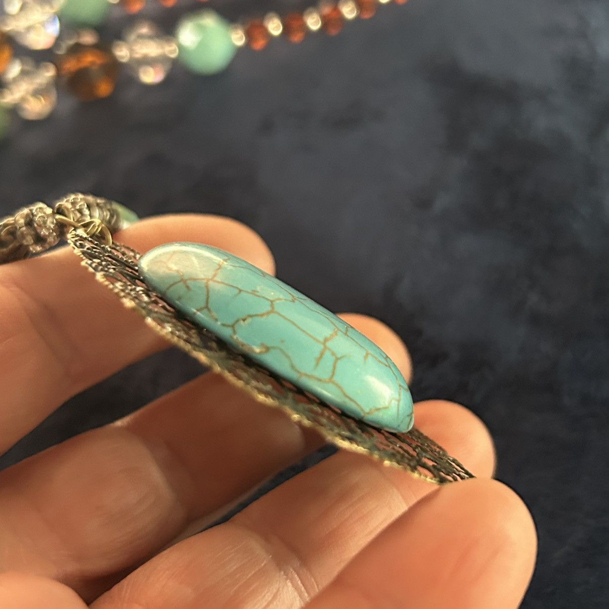 Handmade Handcrafted repurpose boho chic howlite medallion necklace Size ONE SIZE - 8 Thumbnail
