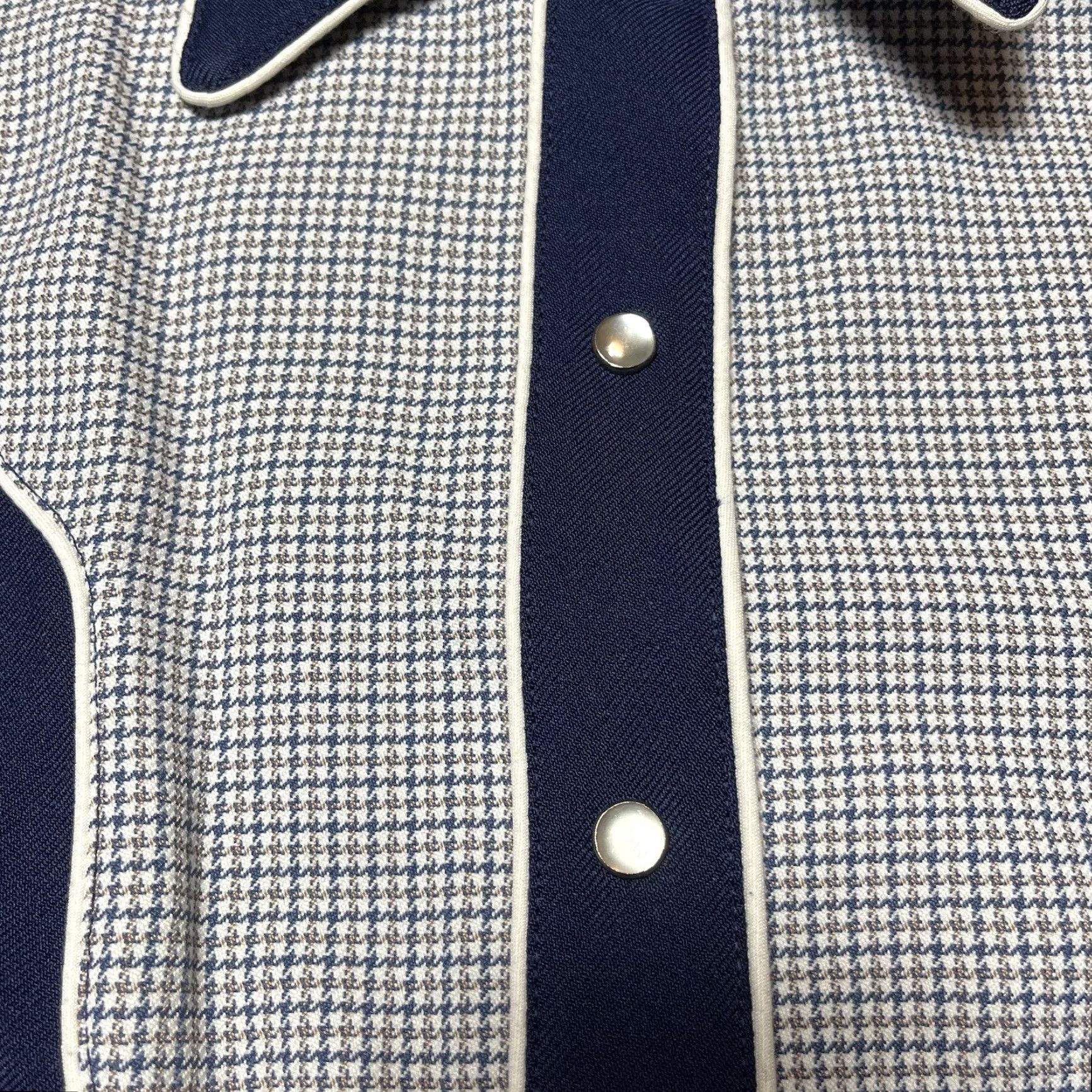 VINTAGE H Bar C California Ranchwear Pearl Snap Button Up Shirt Slim Regular Men Blue Cotton Blend Knit Long Sleeve Button-Down Collared Pocket