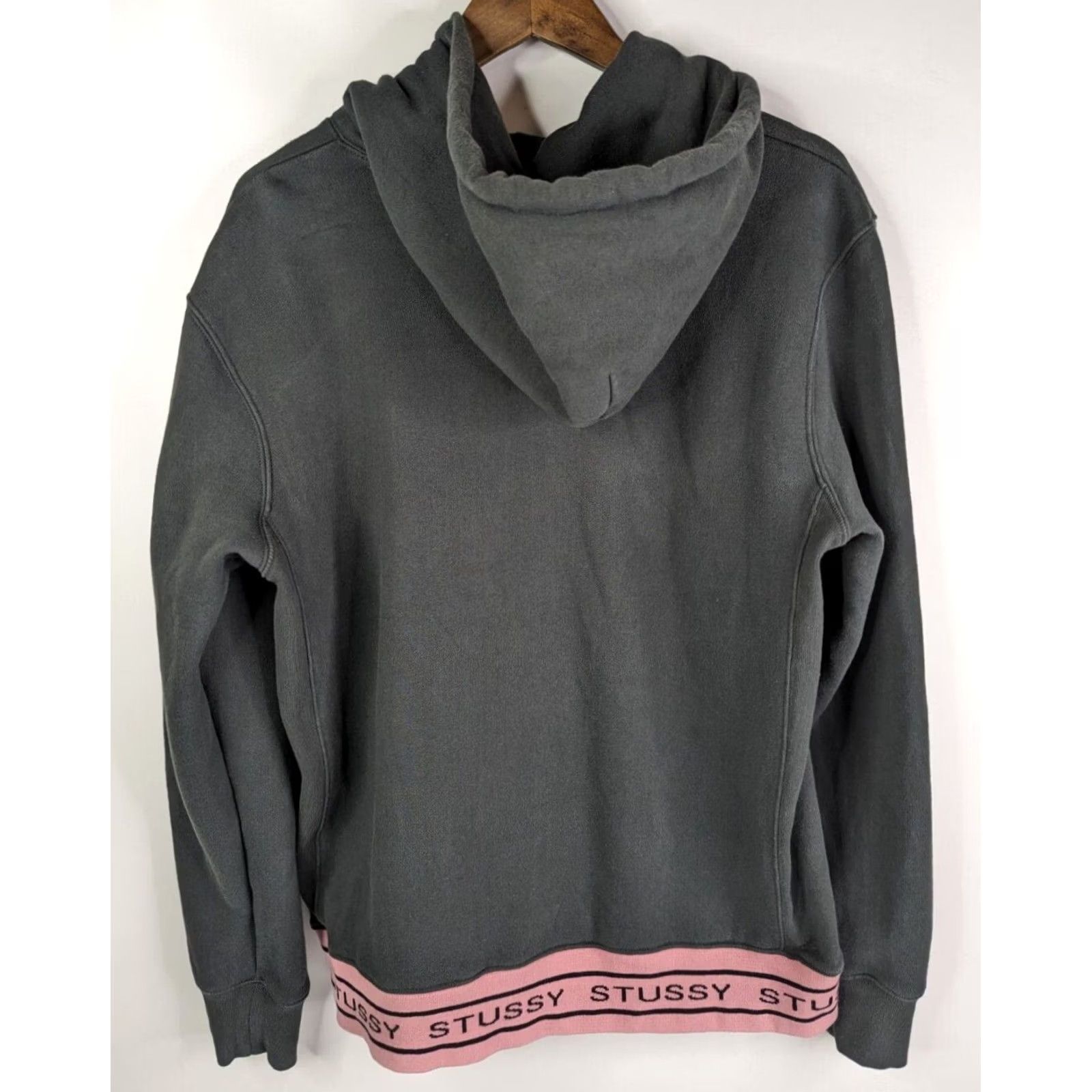 Vintage Stussy Men's Faded Black Pink Jacquard Rib Long Sleeve Pullover Hoodie Sz Medium Size US M / EU 48-50 / 2 - 4 Thumbnail