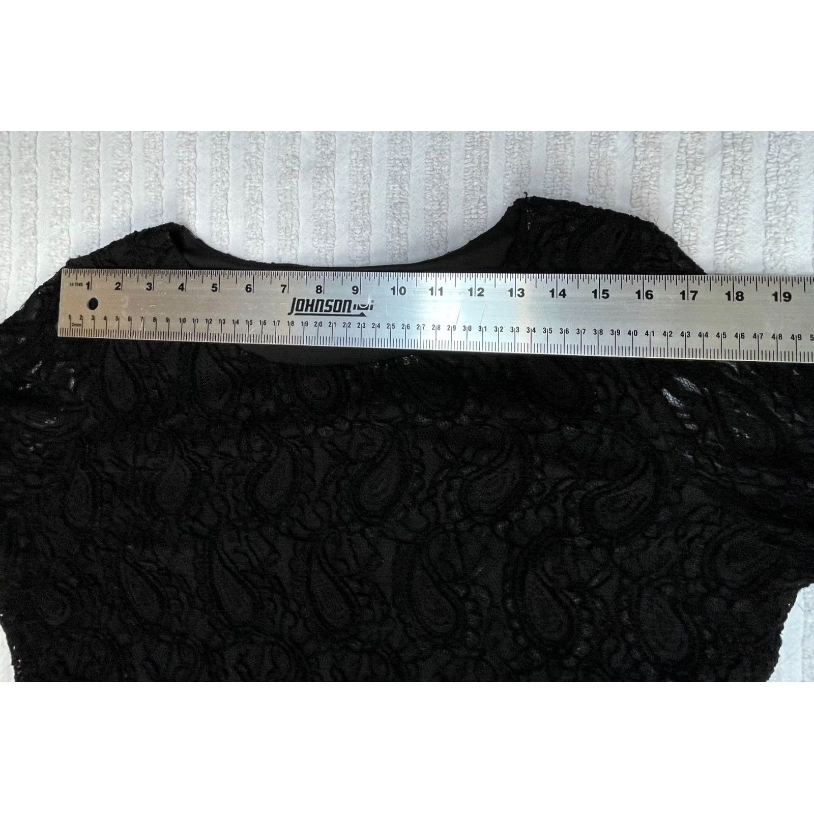 Vintage TravelSmith Womens Round Neck Long Sleeve Paisley Textured Lace Top Black Large Size L / US 10 / IT 46 - 6 Thumbnail