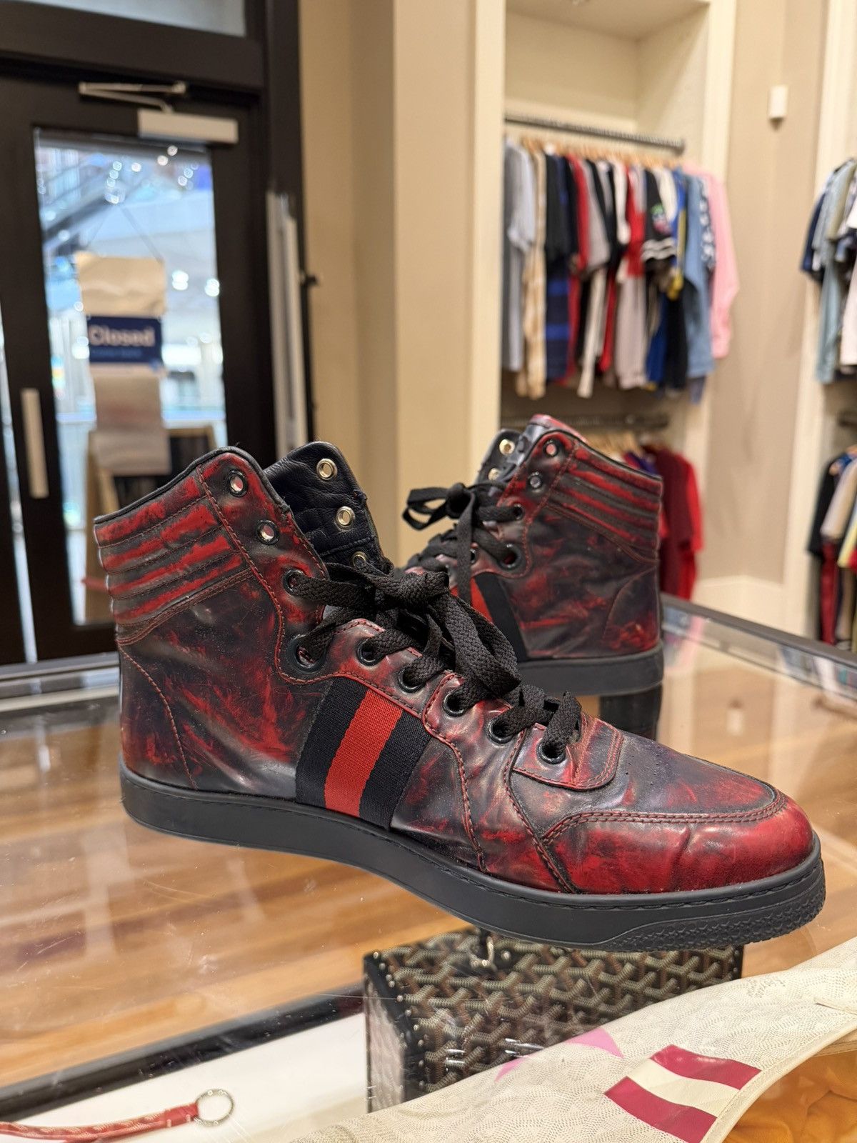 Gucci Gucci Marbled Distressed Leather High Top - Red Blue Size US 7 / EU 40 - 4 Thumbnail