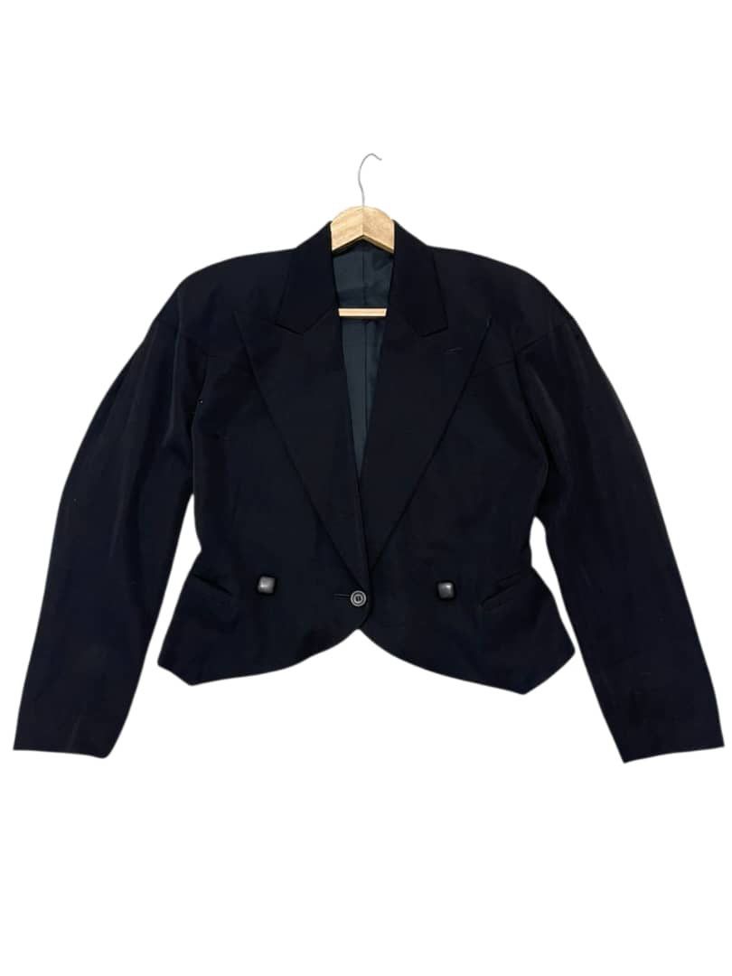 Issey Miyake Vintage 80s Issey Miyake Black Wool Cropped Jacket Blazer Size M / US 6-8 / IT 42-44 - 8 Thumbnail