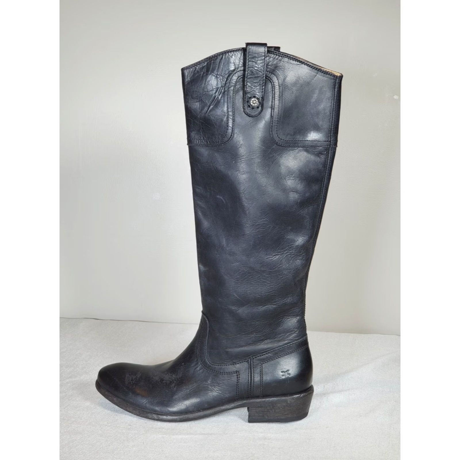 Frye VINTAGE FRYE Carson Riding Button Tall Boots 70068 Distressed Black Leather Women's 9 B Size US 9 / IT 39 - 5 Thumbnail