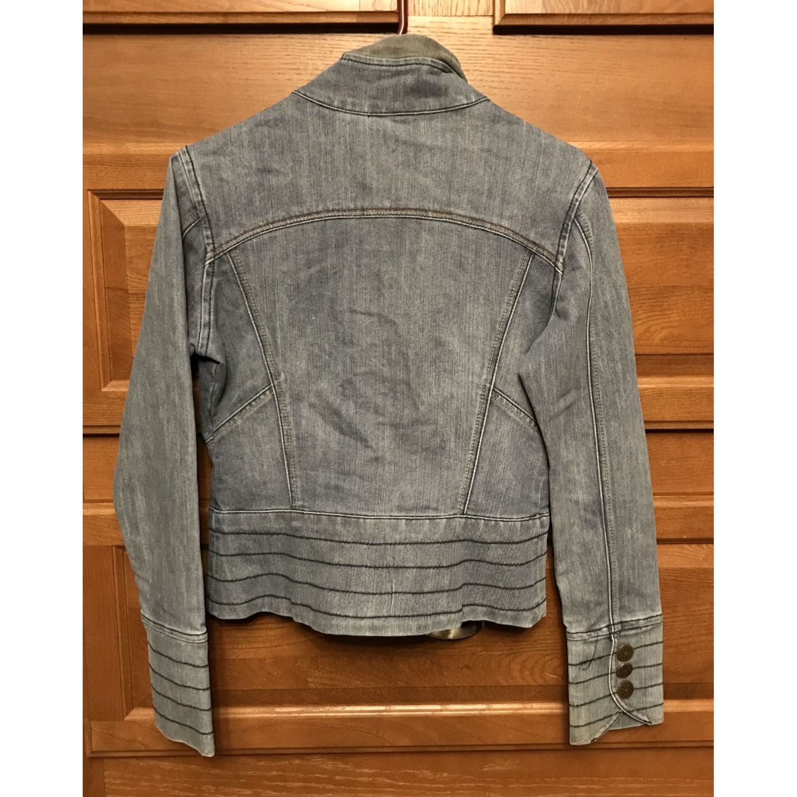 Vintage Dollhouse Denim Jacket Snap Long Sleeve Stitching Embroidered Studded Blue Size 28" / US 6 / IT 42 - 2 Thumbnail