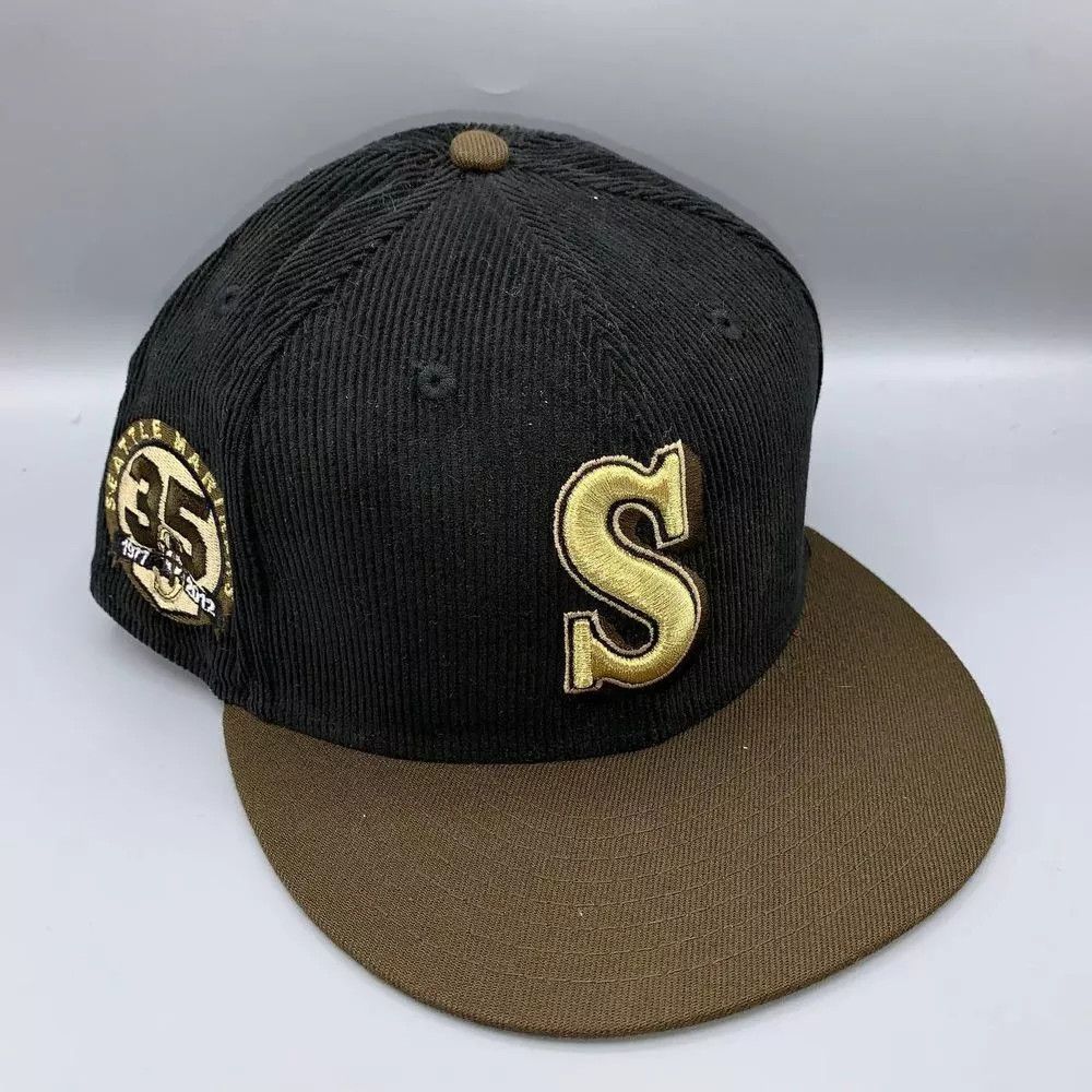 New Era Seattle Mariners Hat Men 7 1/2 Black Corduroy Fitted Cap Size ONE SIZE - 1 Thumbnail