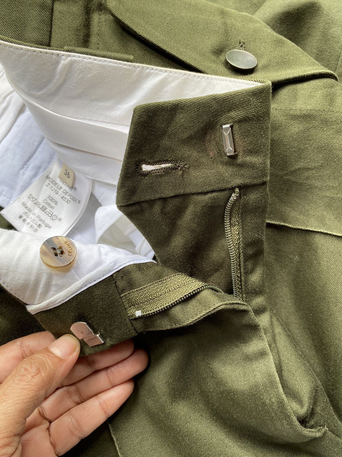 Celine Old Celine military formal flare pants dark green Size 25" / US 0 / IT 36 - 11 Thumbnail