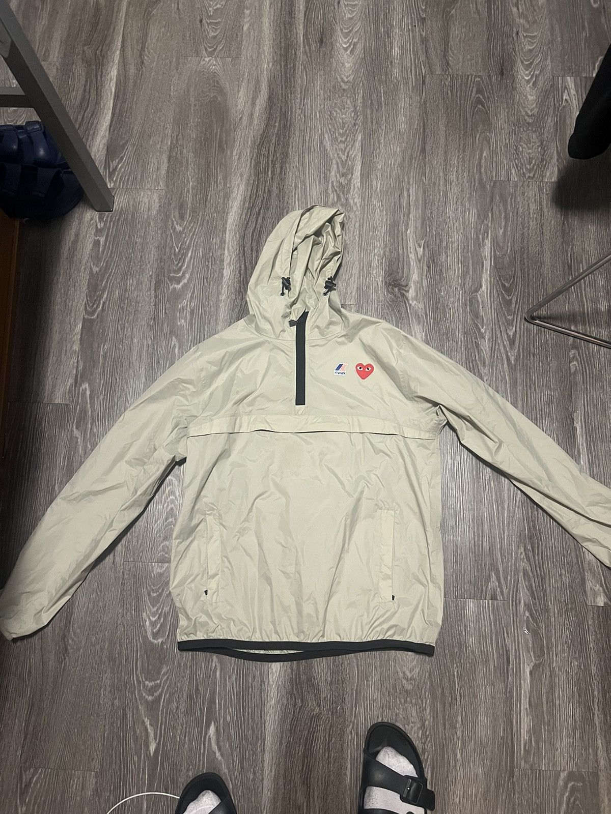 image of Comme Des Garcons Play x Kway Comme Des Garçon Play X K-Way Jacket in Beige, Men's (Size Large)