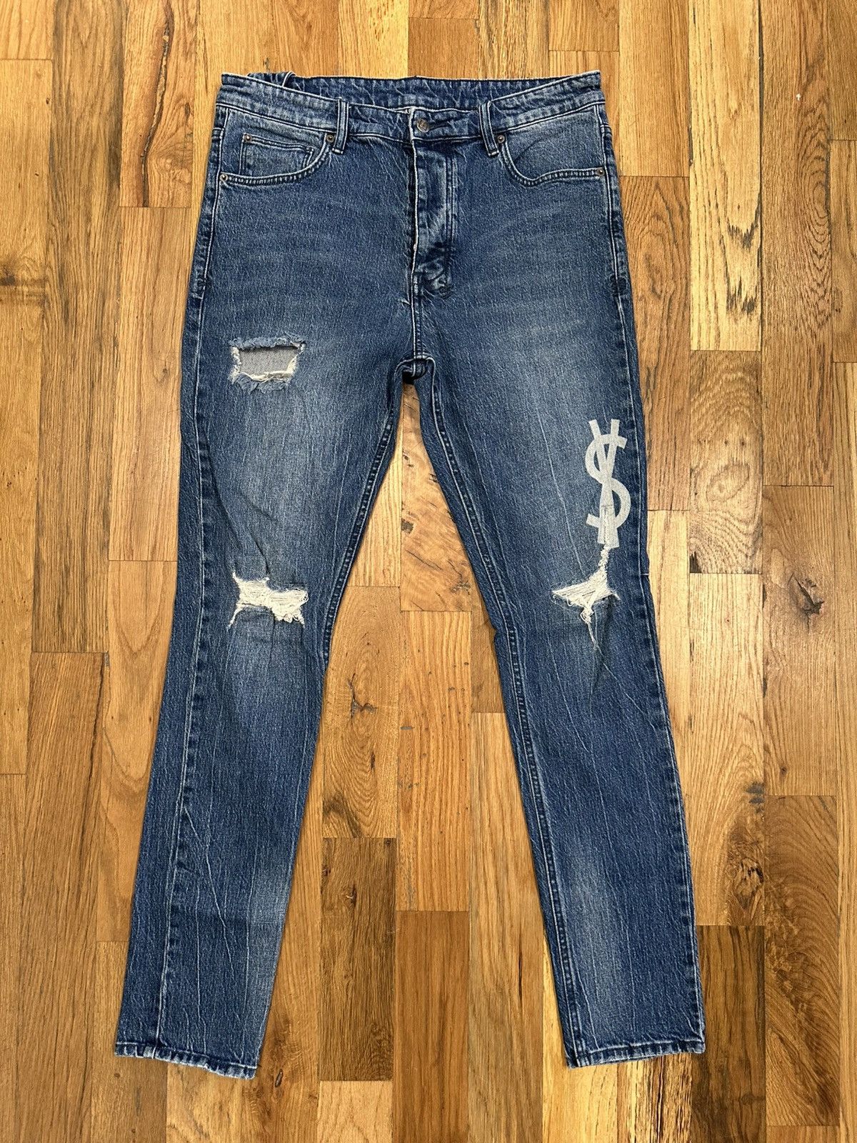 Ksubi Ksubi Knee Rip White Logo Dark Blue Denim Jeans Size 36 Size US 36 / EU 52 - 1 Thumbnail