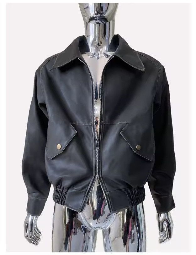 Leather Washed PU Leather Y2k Retro Style Zipper Jacket Size US L / EU 52-54 / 3 - 3 Thumbnail