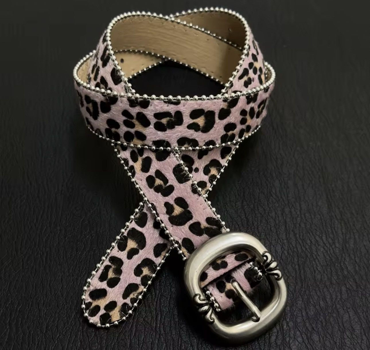 Leather Retro Light Pink Leopard Print Pin Buckle PU Leather Belt Size ONE SIZE - 1 Thumbnail