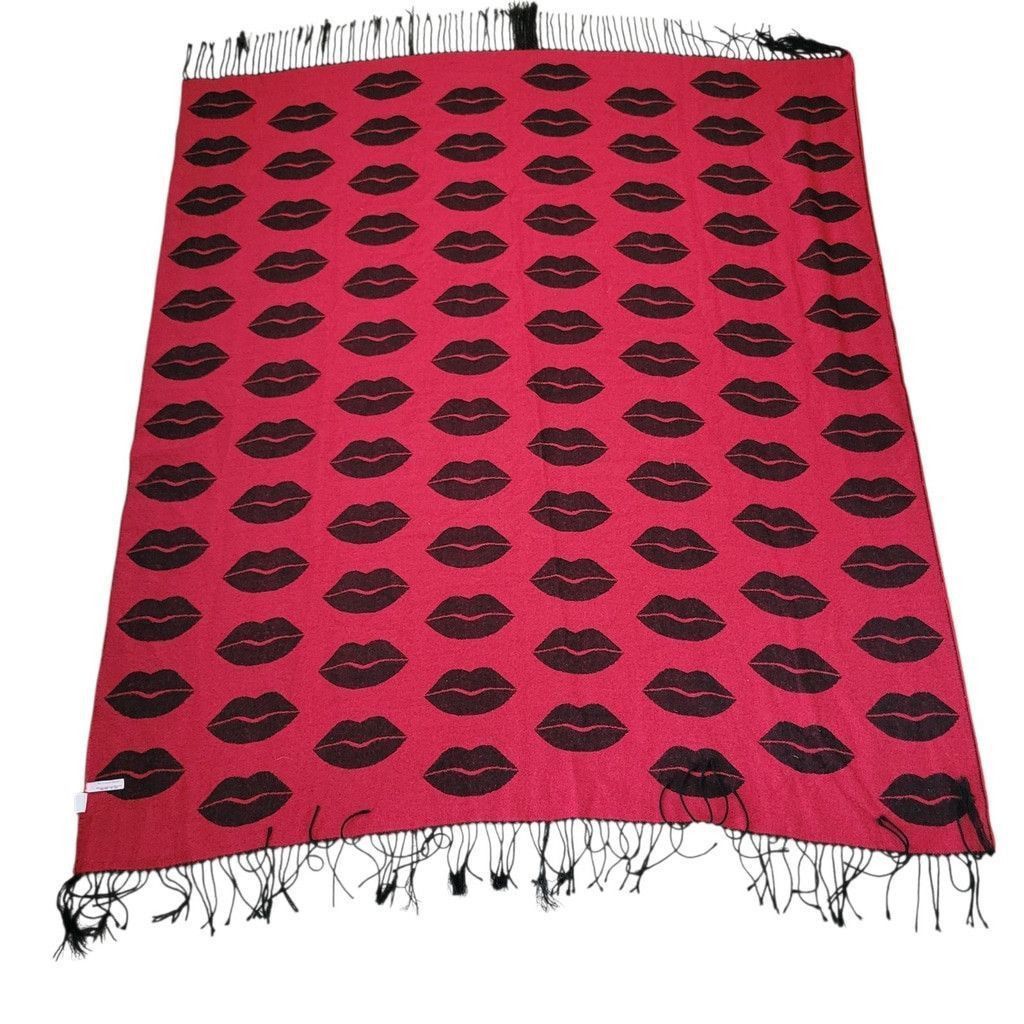 Victoria's Secret Victoria Secret Lips Print Throw Scarf Red Black 51" x 58" Size ONE SIZE - 5 Thumbnail